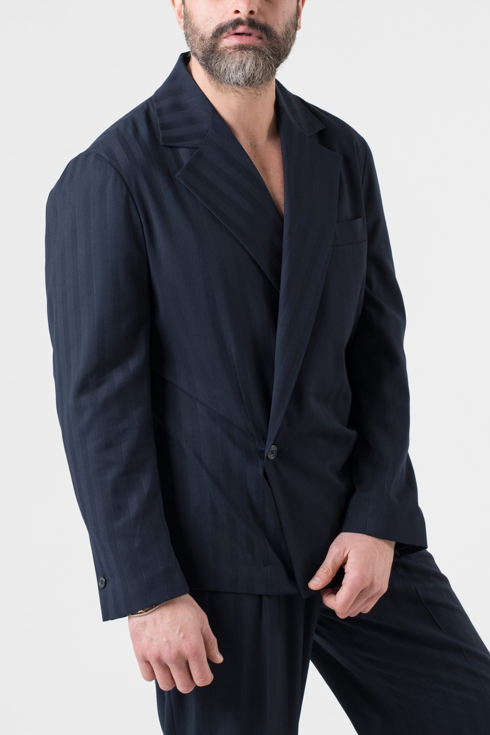 Giacca Camicia Doppiopetto Solaro Riga Larga Blu Kyoto