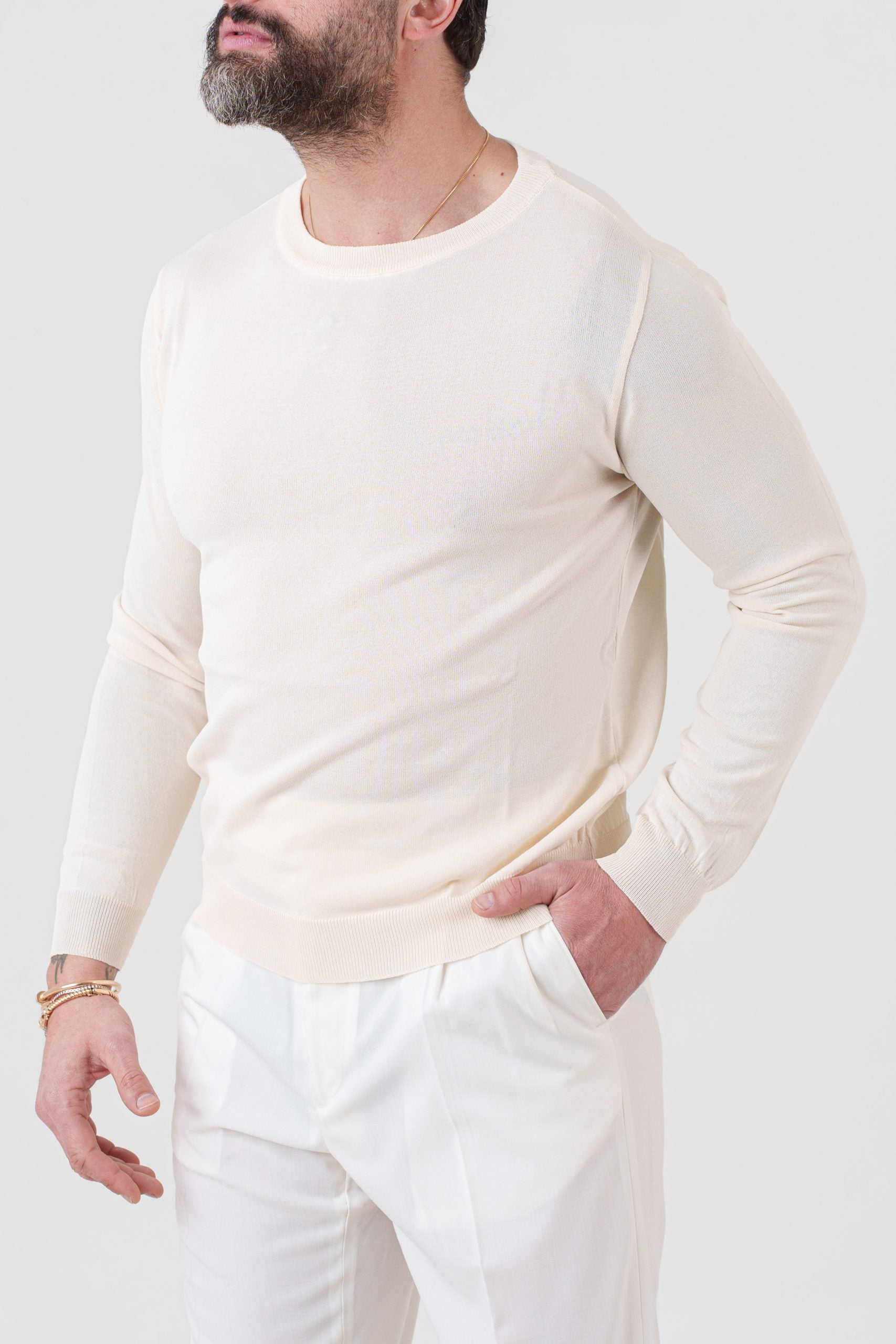 Shirt Manica Lunga in Viscosa Avorio