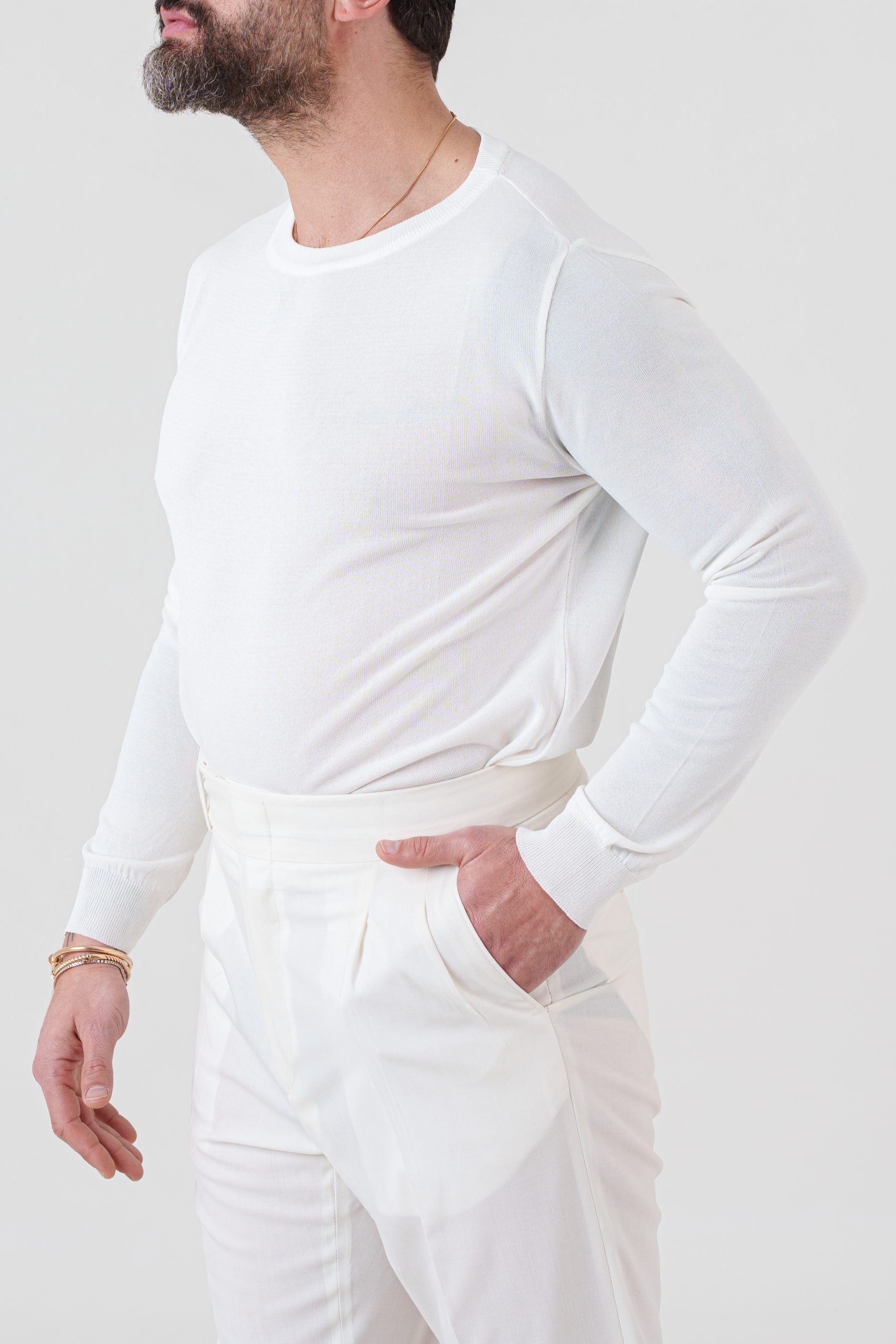 Long-Sleeved White Viscose Shirt