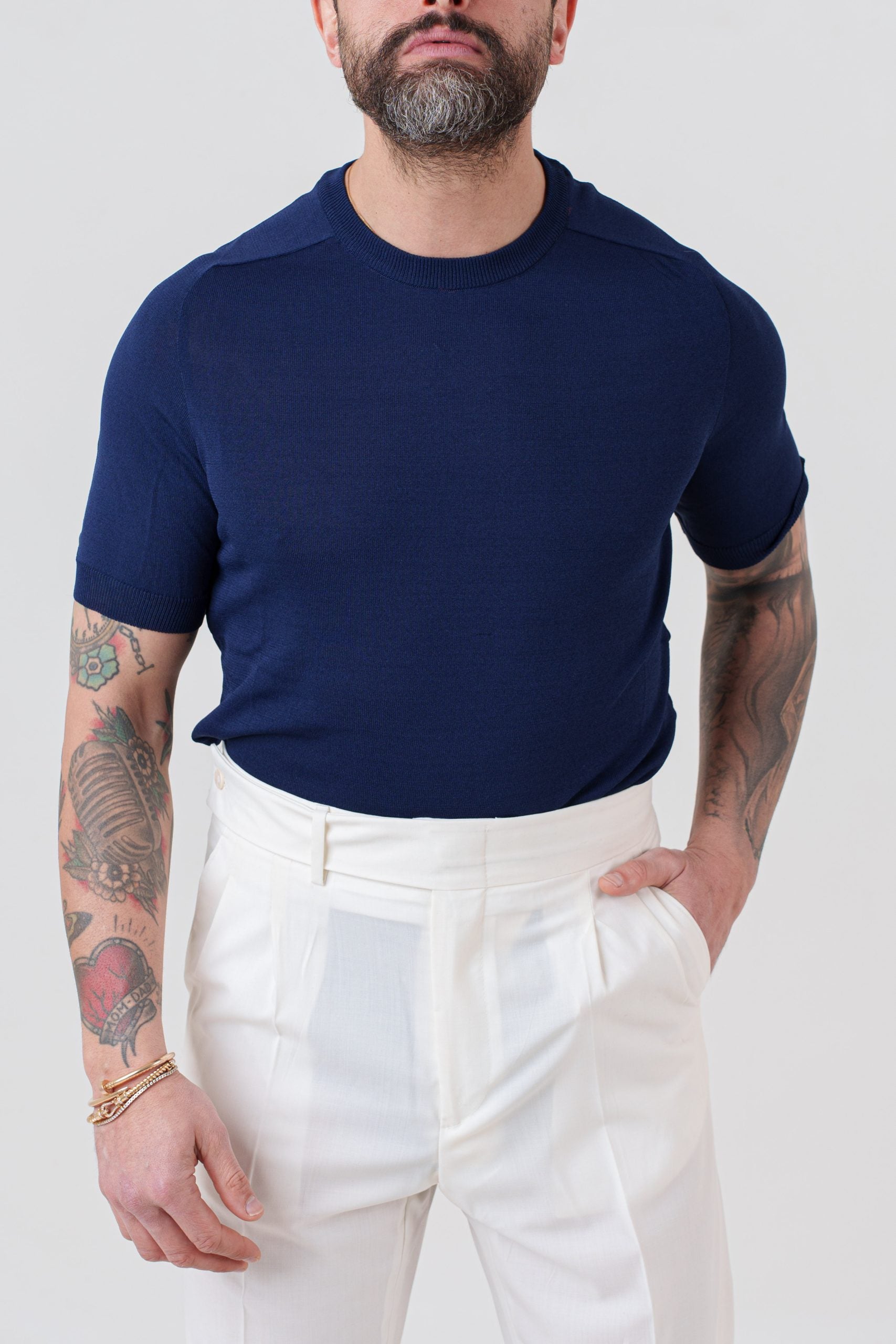 T-Shirt Mezza Manica in Viscosa Blu