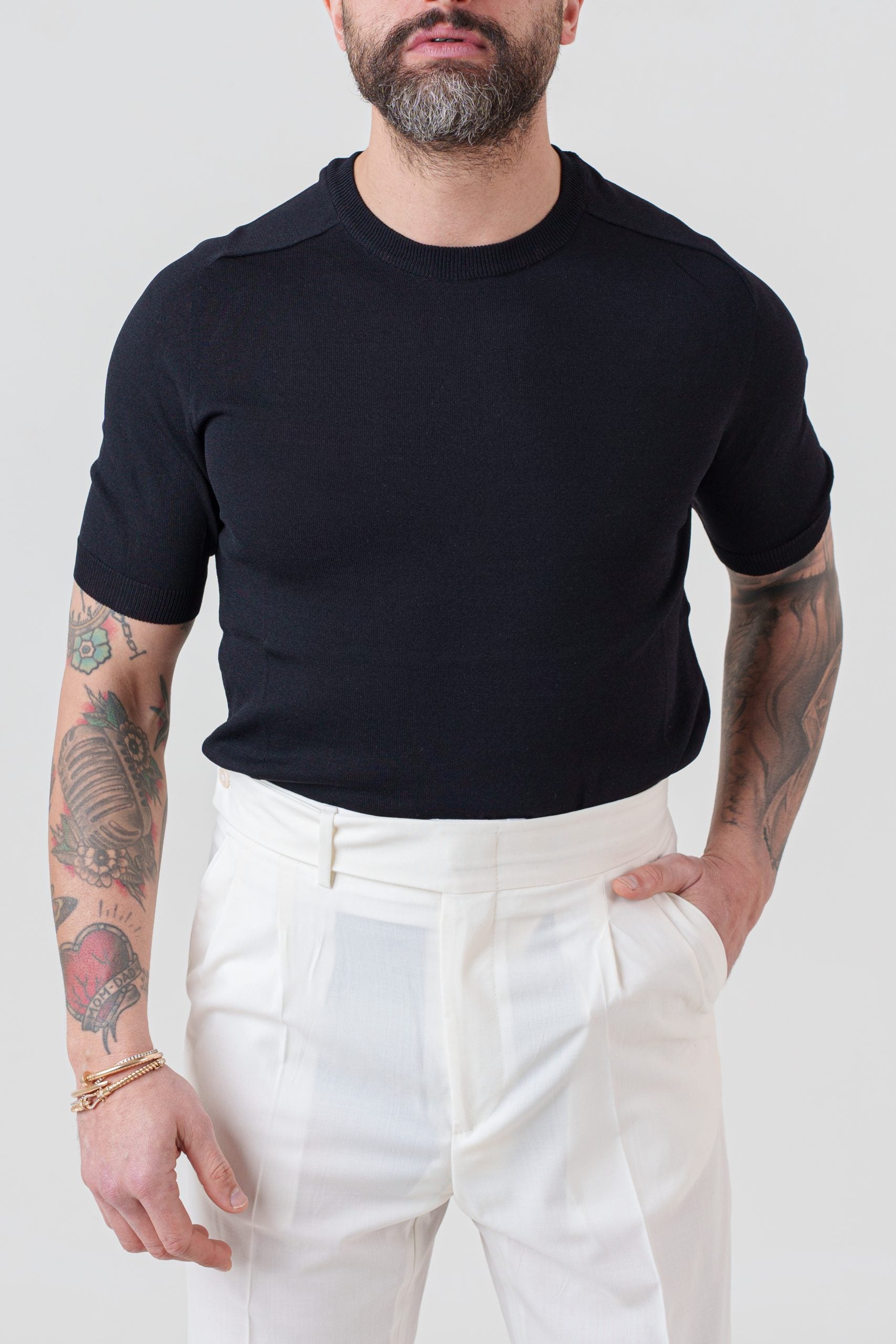 T-Shirt Mezza Manica in Viscosa Nera