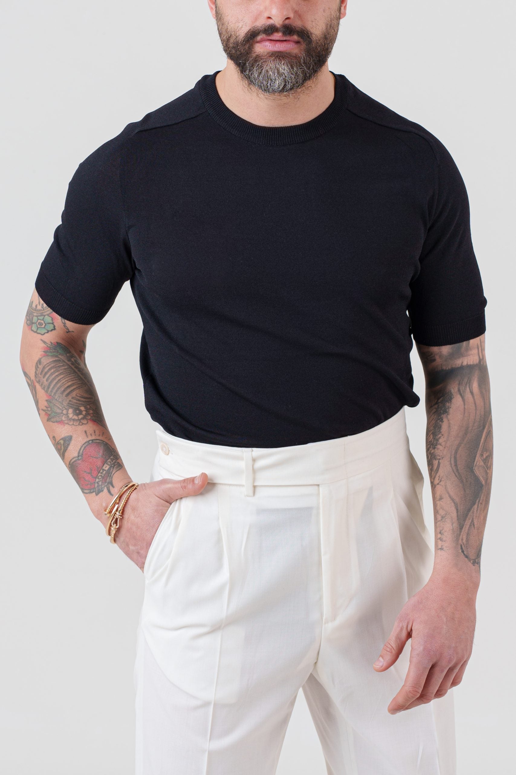 T-Shirt Mezza Manica in Viscosa Nera