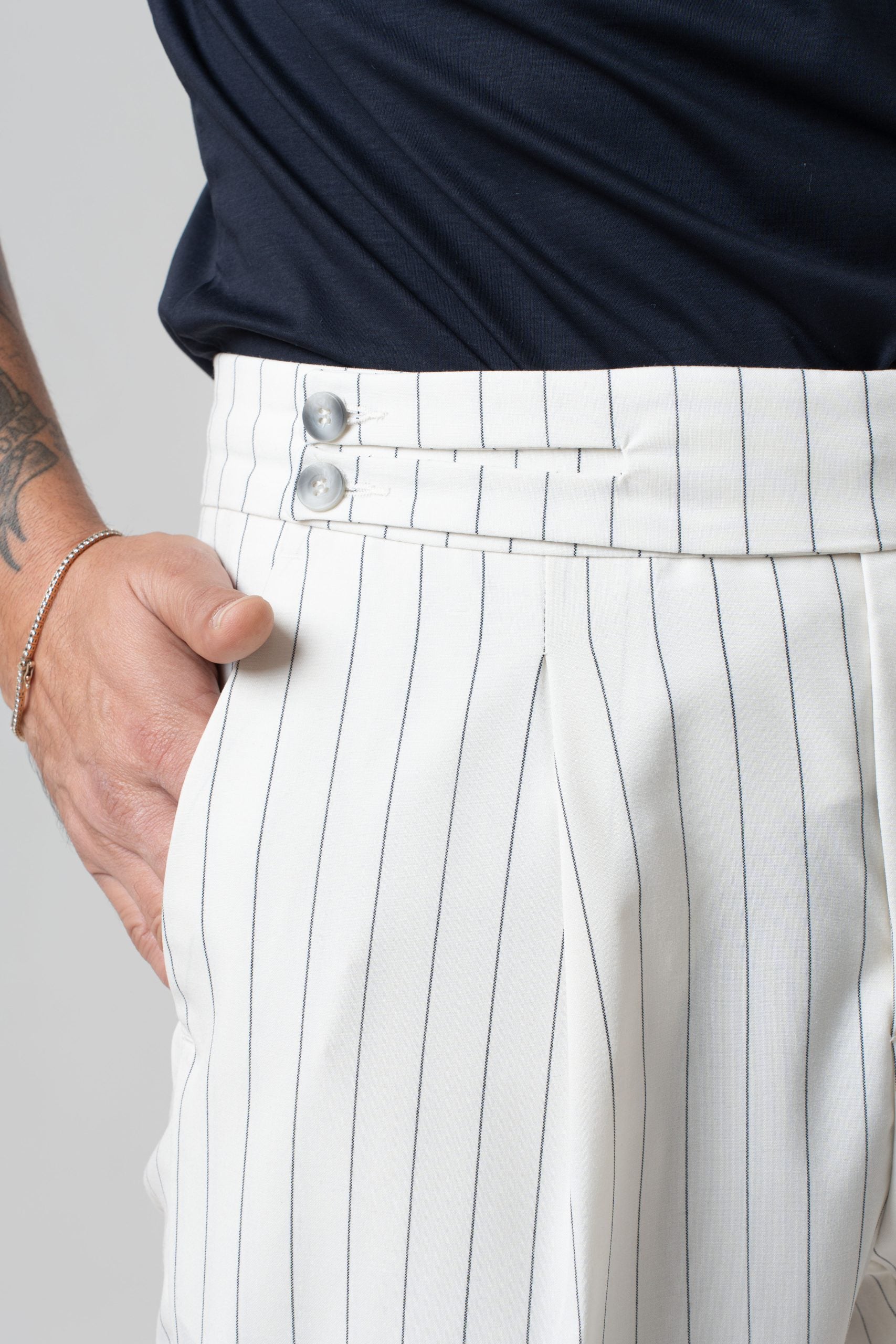 Pantalone Biforcato Panna Riga Blu Riviera