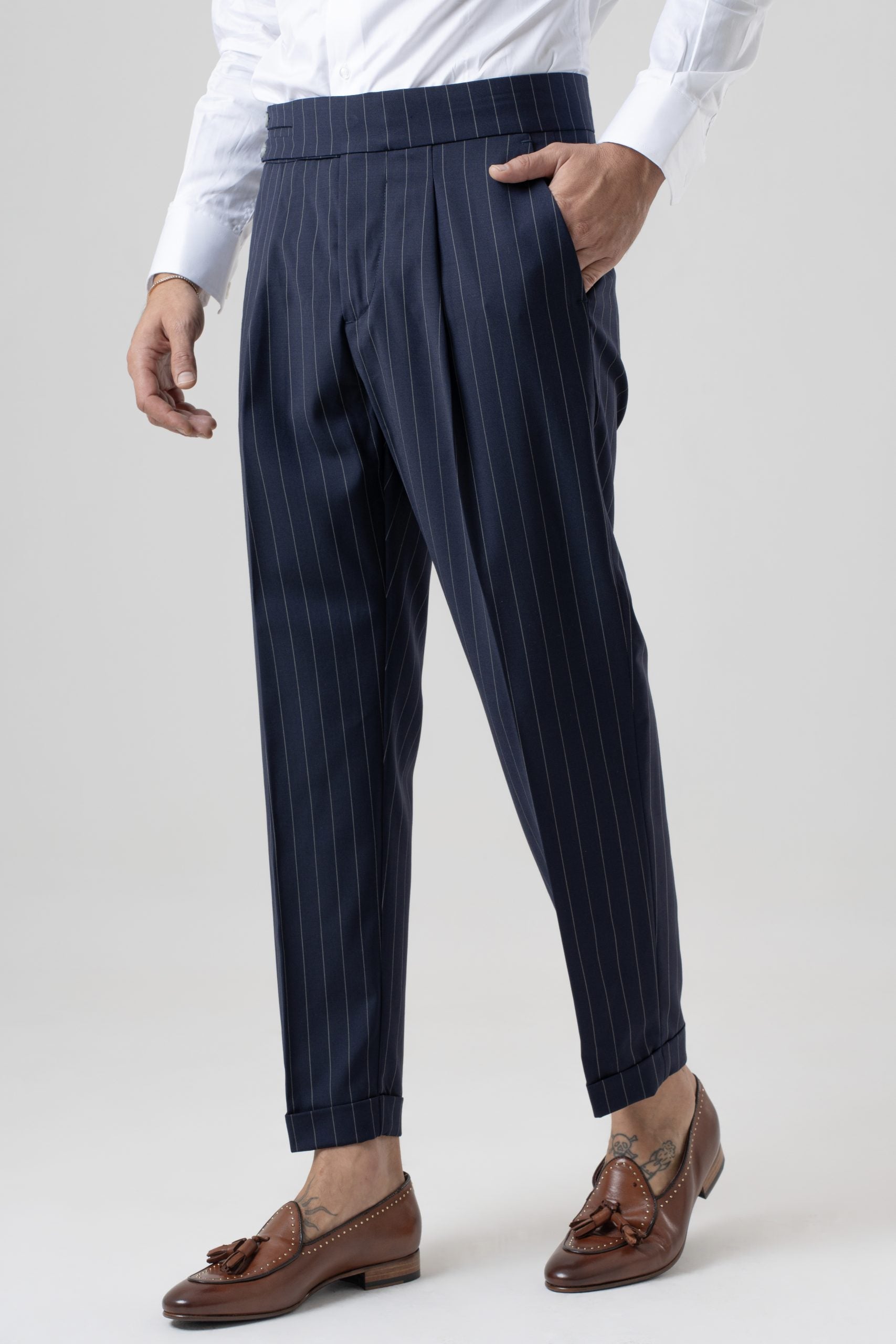 Pantalone Biforcato Blu Riga Verde Riva