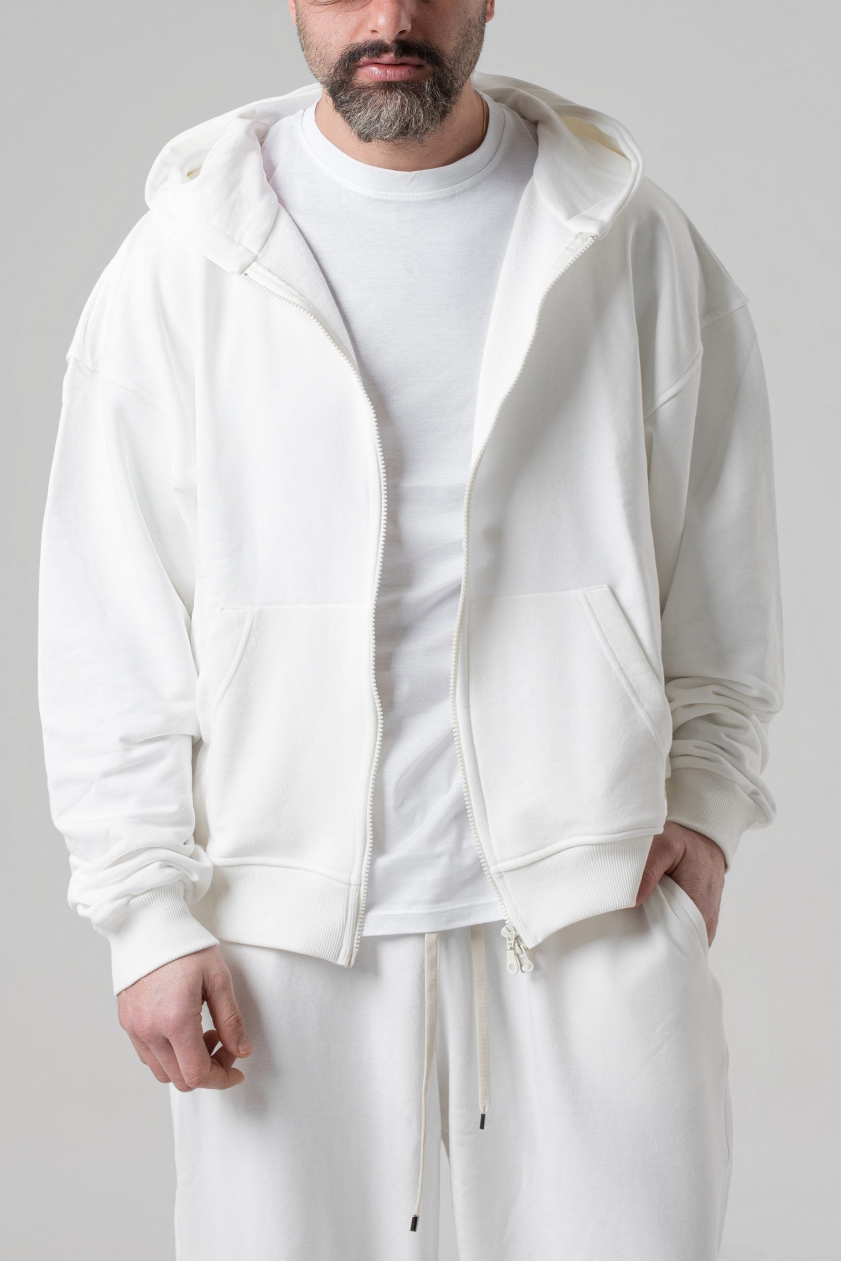 Felpa con Zip Oversize con Cappuccio Panna