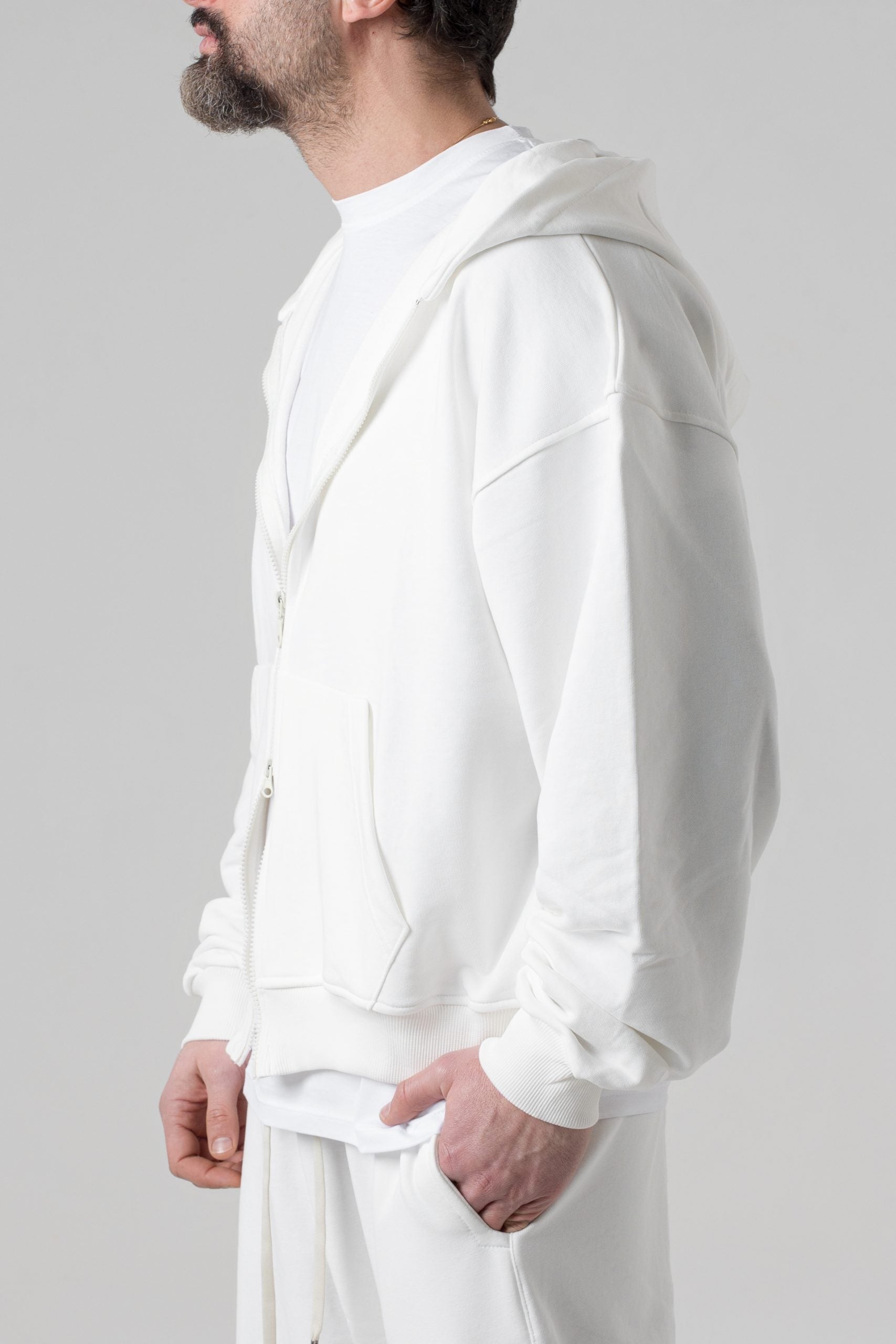 Felpa con Zip Oversize con Cappuccio Panna