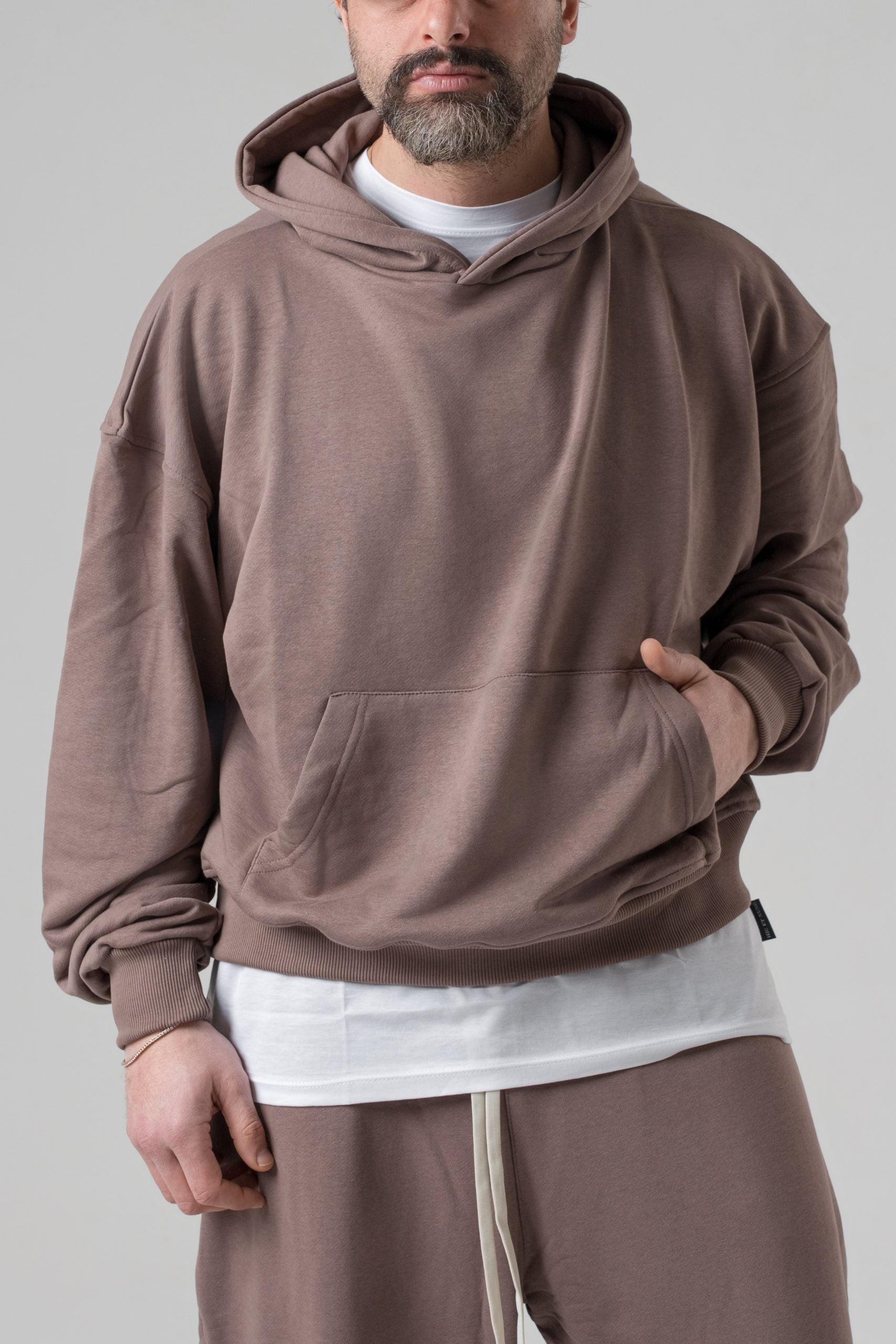 Felpa Oversize con Cappuccio Fango