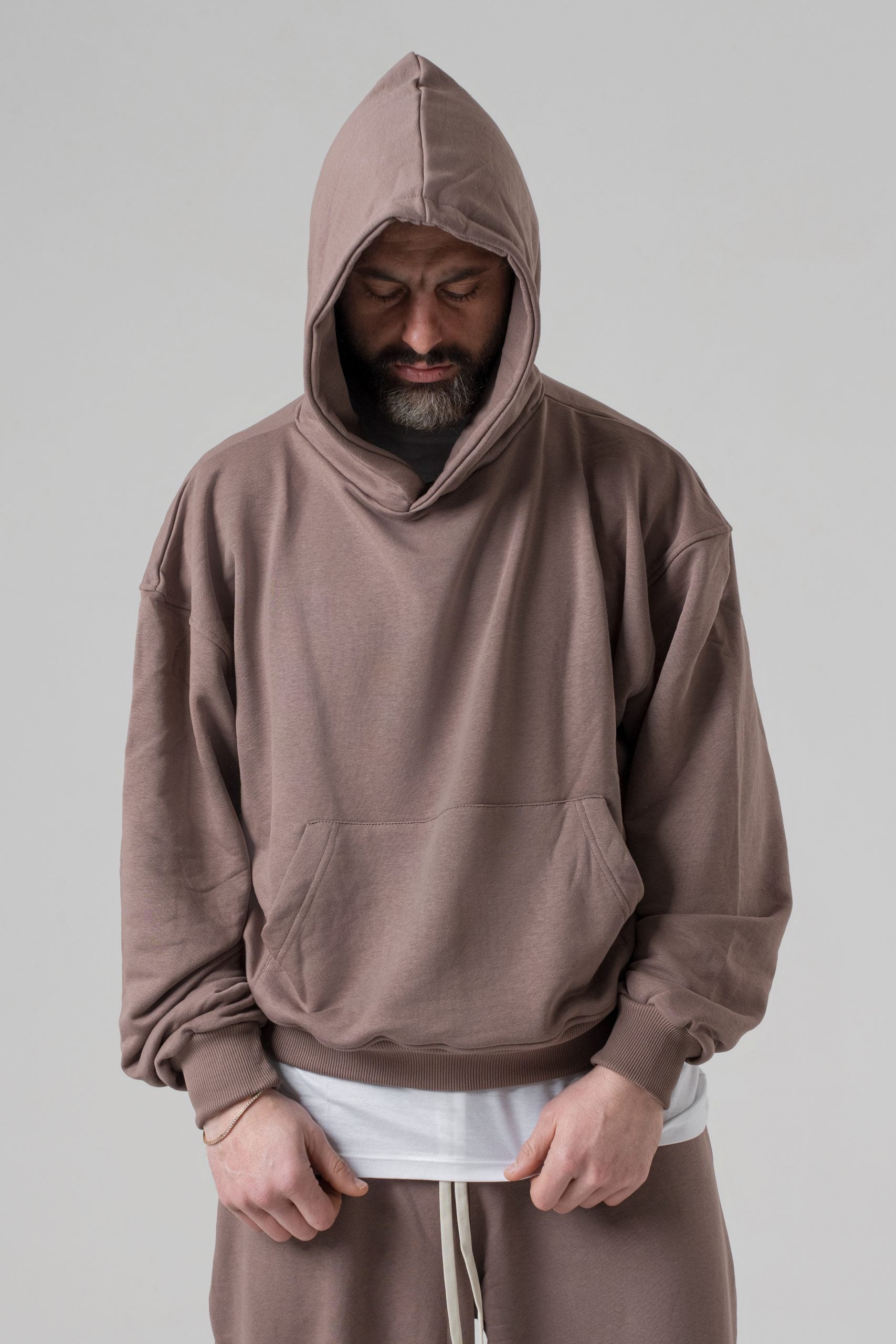 Felpa Oversize con Cappuccio Fango