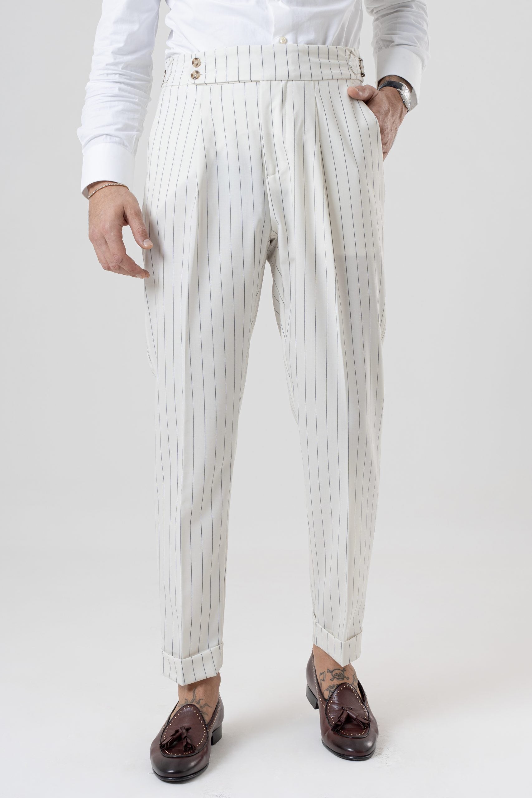 Pantalone con Bustino Tondo Panna Riga Blu Riviera