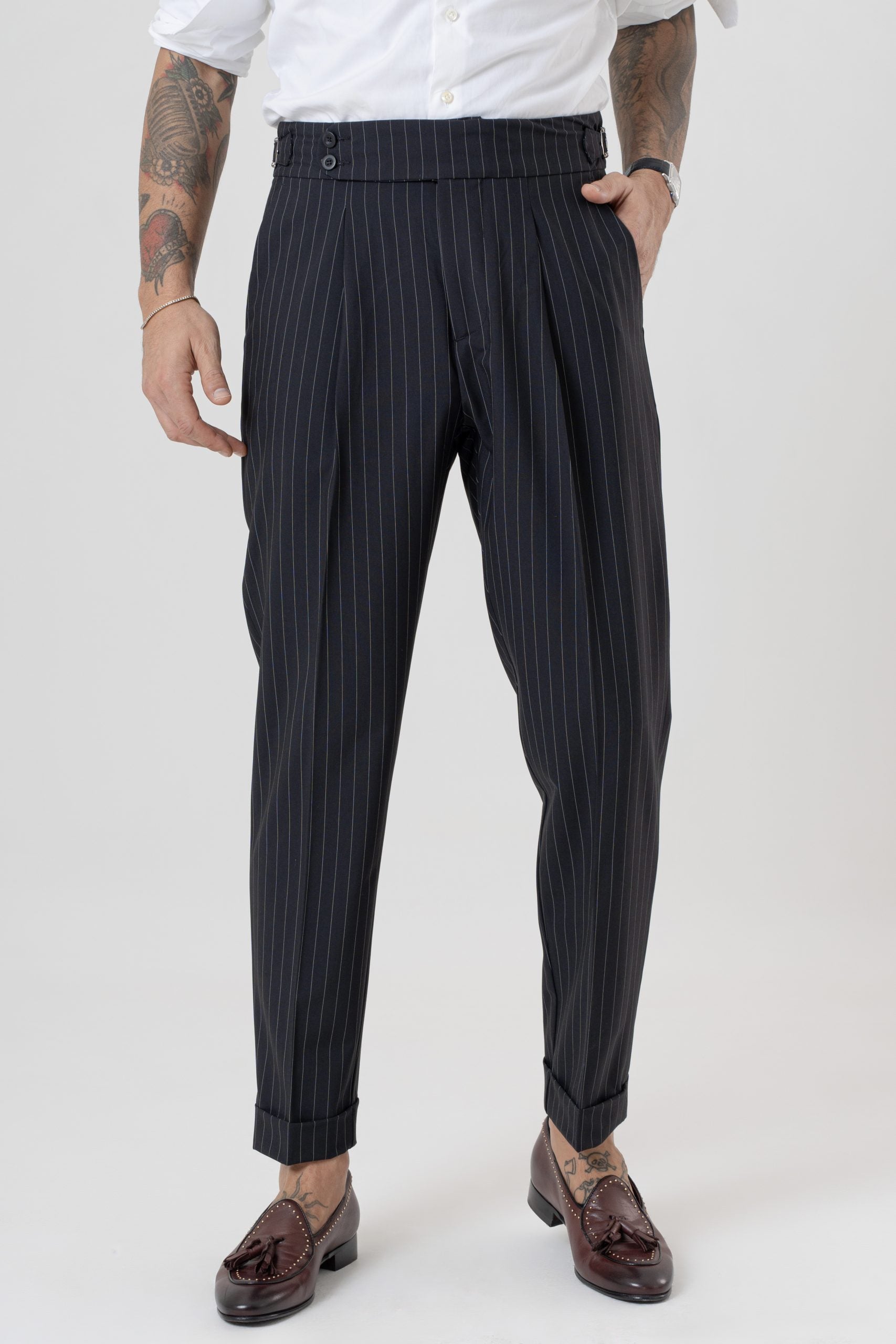 Pantalone con Bustino Tondo Blu Riga Verde Riva