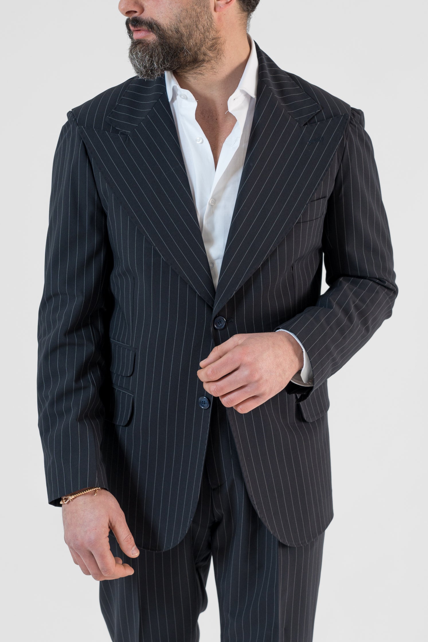 Giacca Monopetto Gessato Blu Manhattan