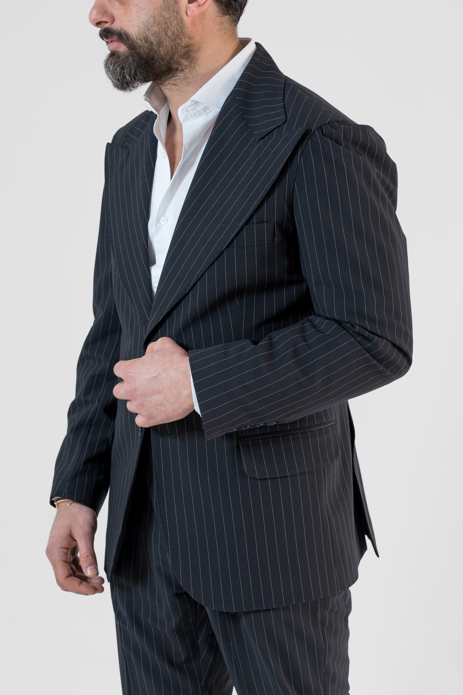 Giacca Monopetto Gessato Blu Manhattan