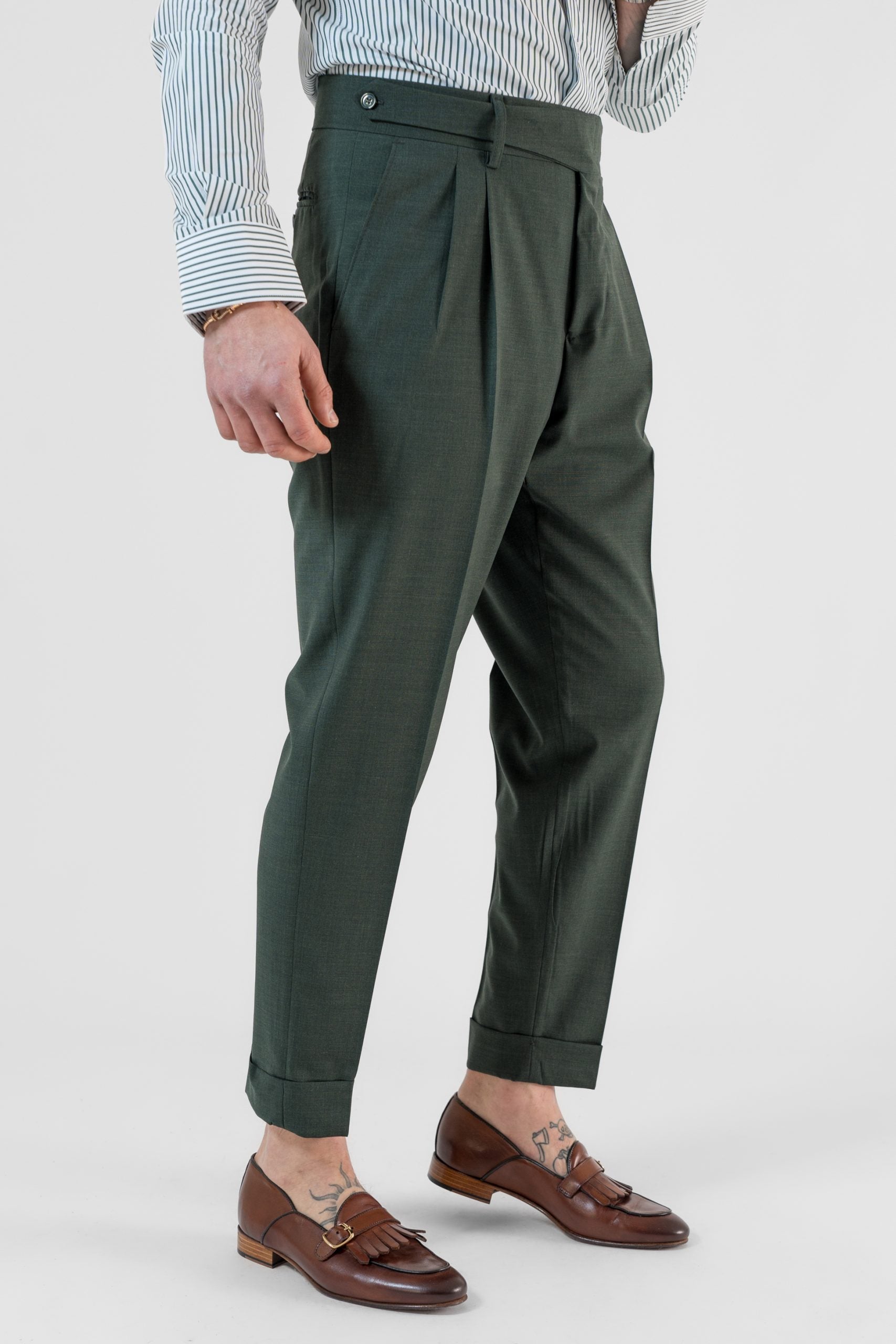 Pantalone Doppia Cinta Verde Bosco Cannes