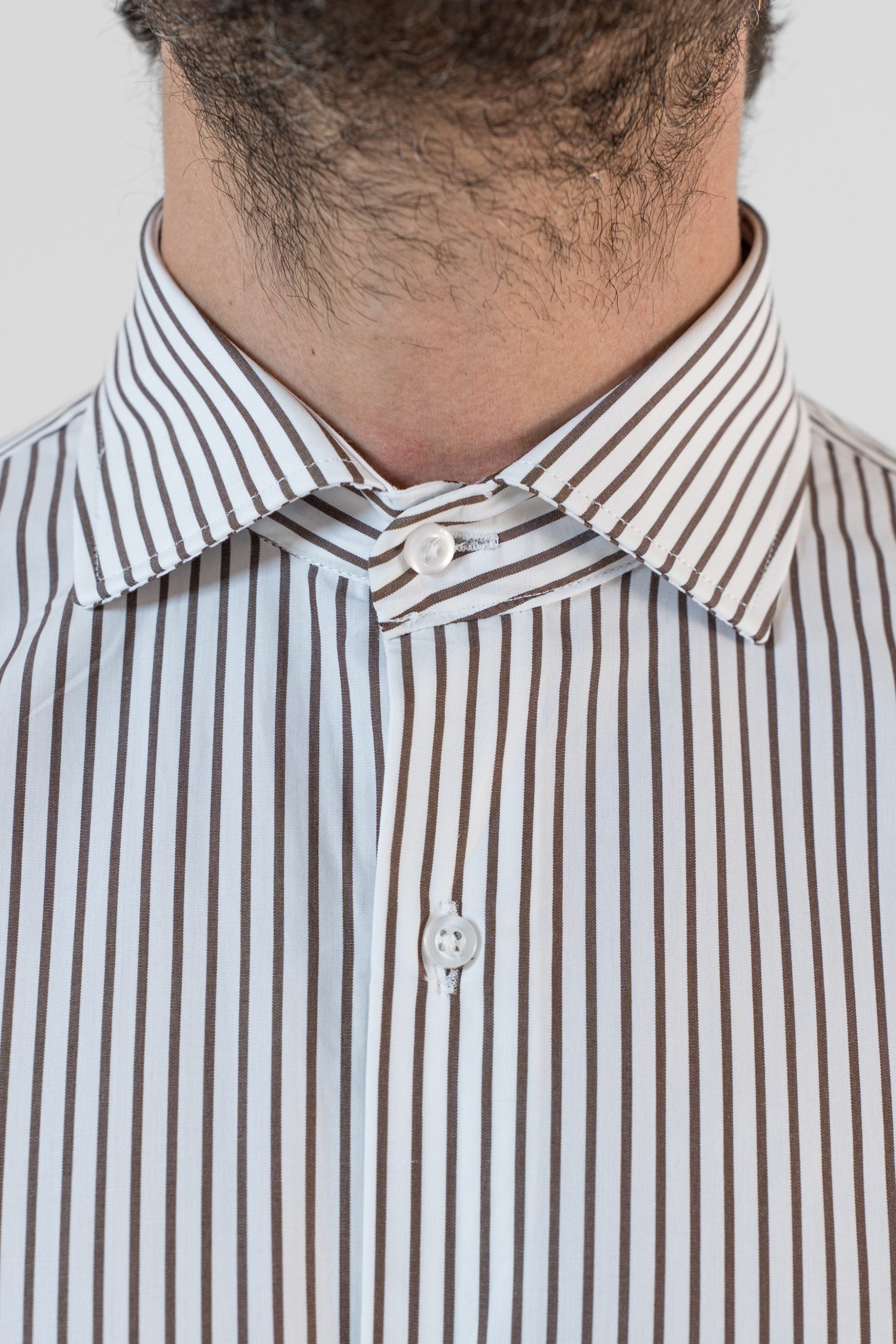 Dark Brown Striped French Collar Shirt