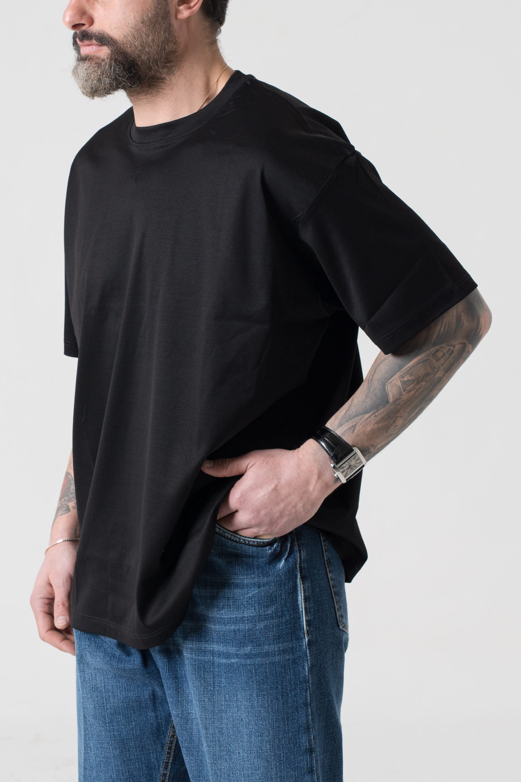 Camiseta extragrande en hilo escocés negro