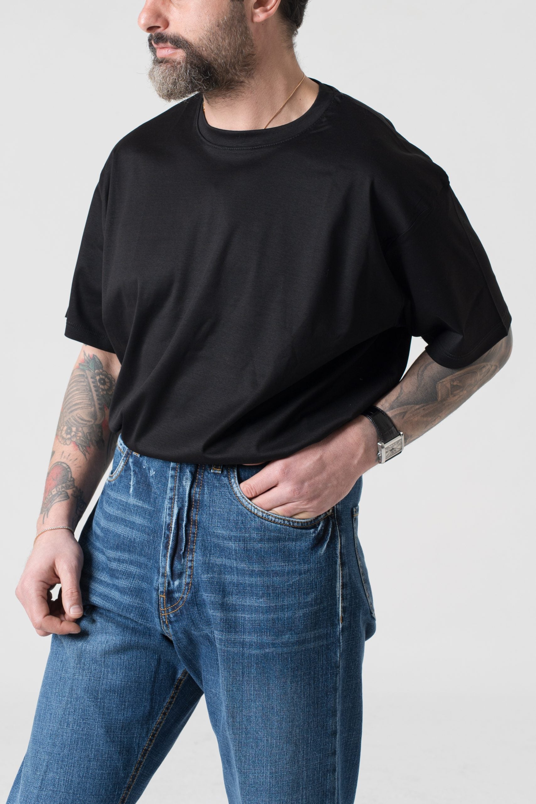 Camiseta extragrande en hilo escocés negro