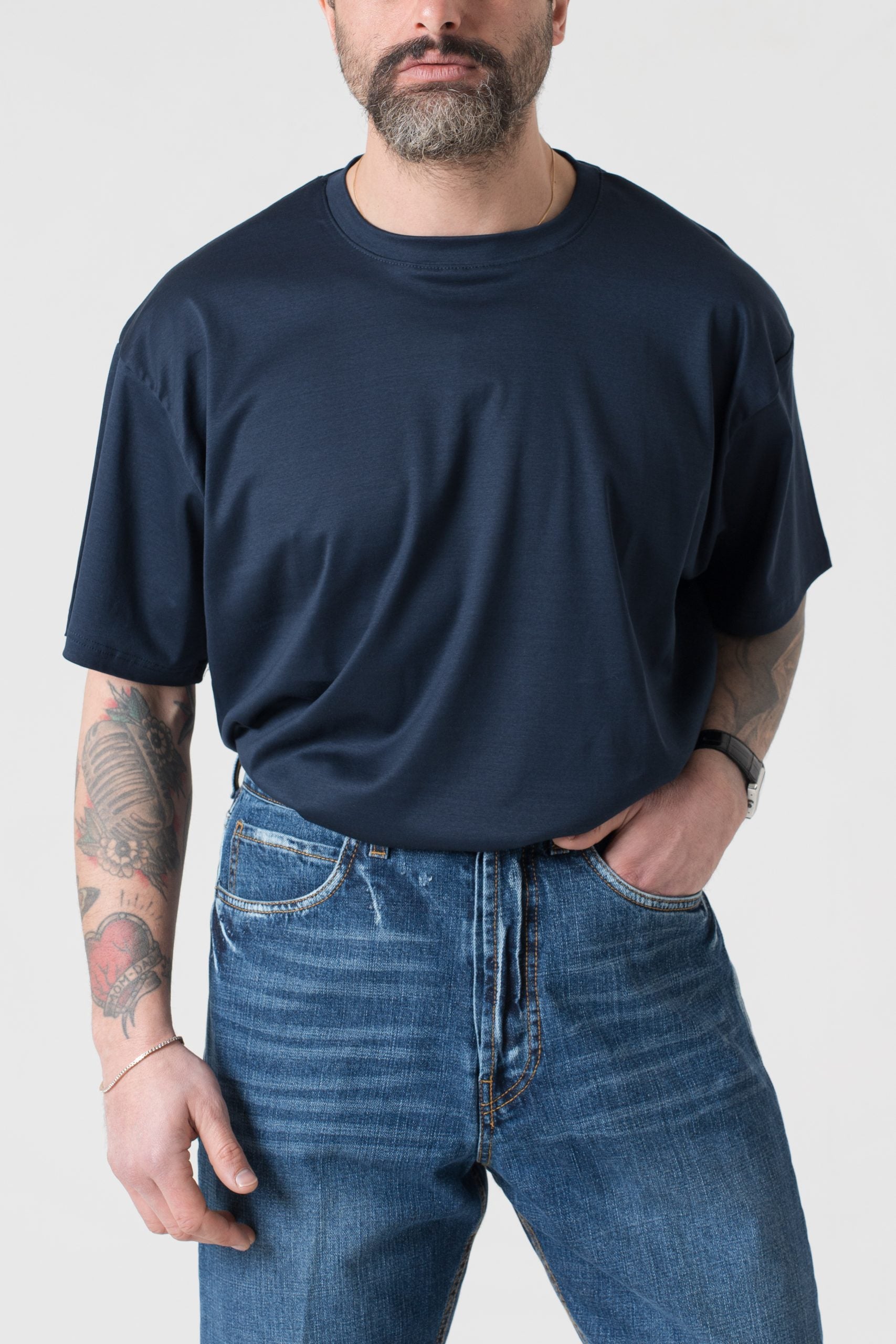 T-Shirt Oversize in Filo di Scozia Blu