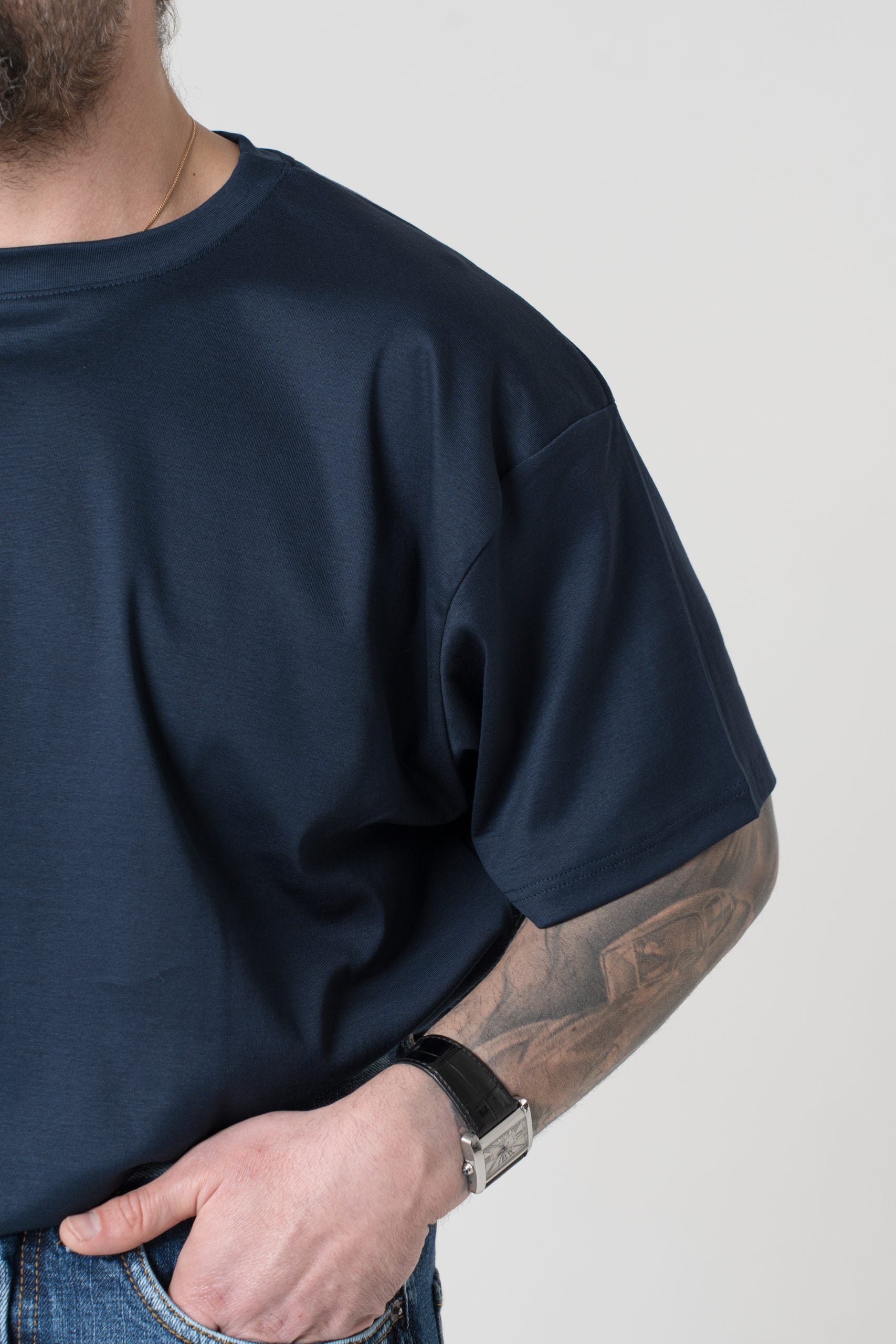 T-Shirt Oversize in Filo di Scozia Blu