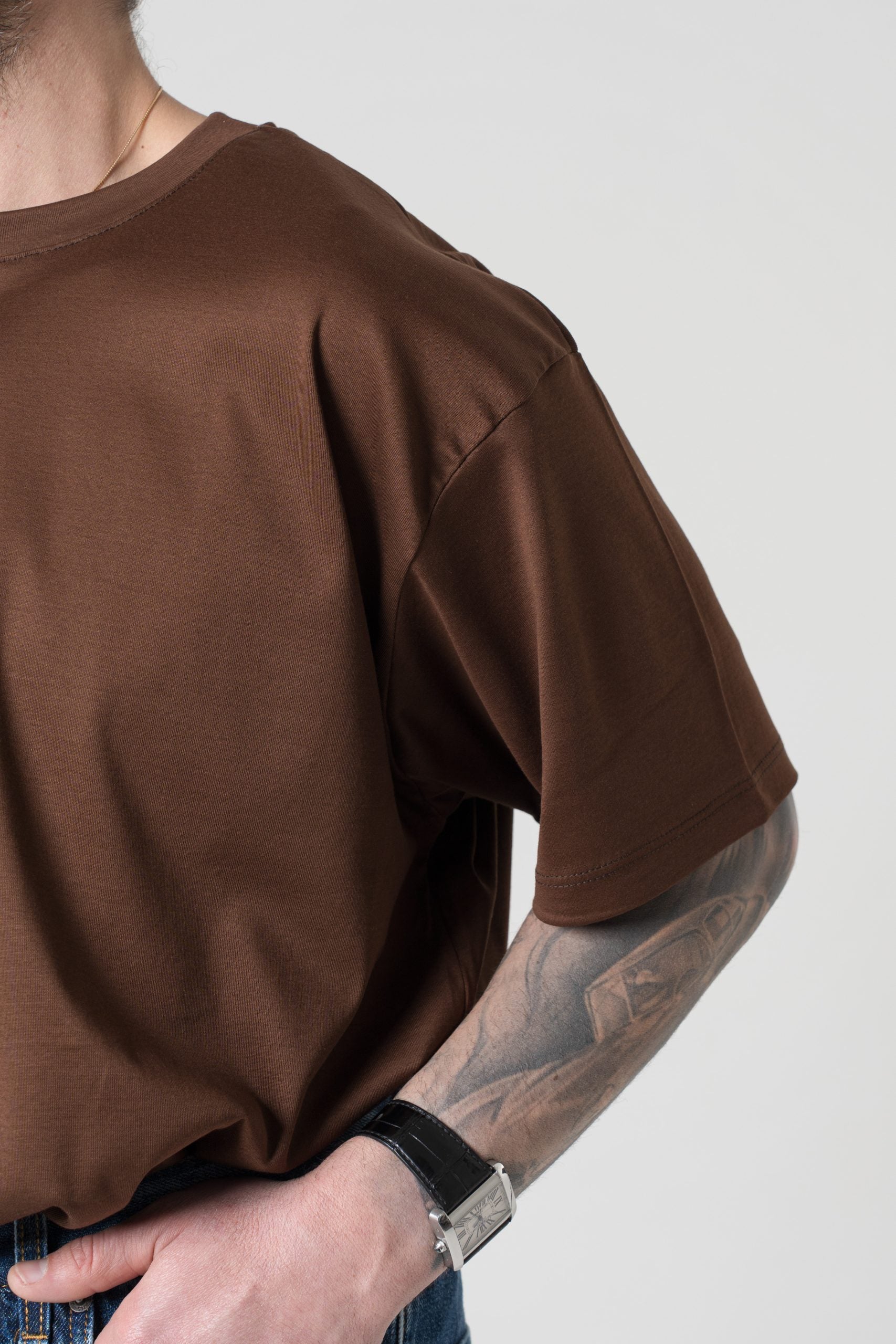 T-Shirt Oversize in Filo di Scozia Nocciola