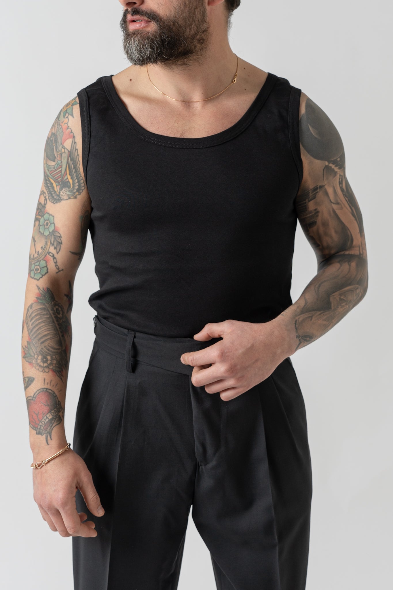 Canotta a Costine in Cotone Nera