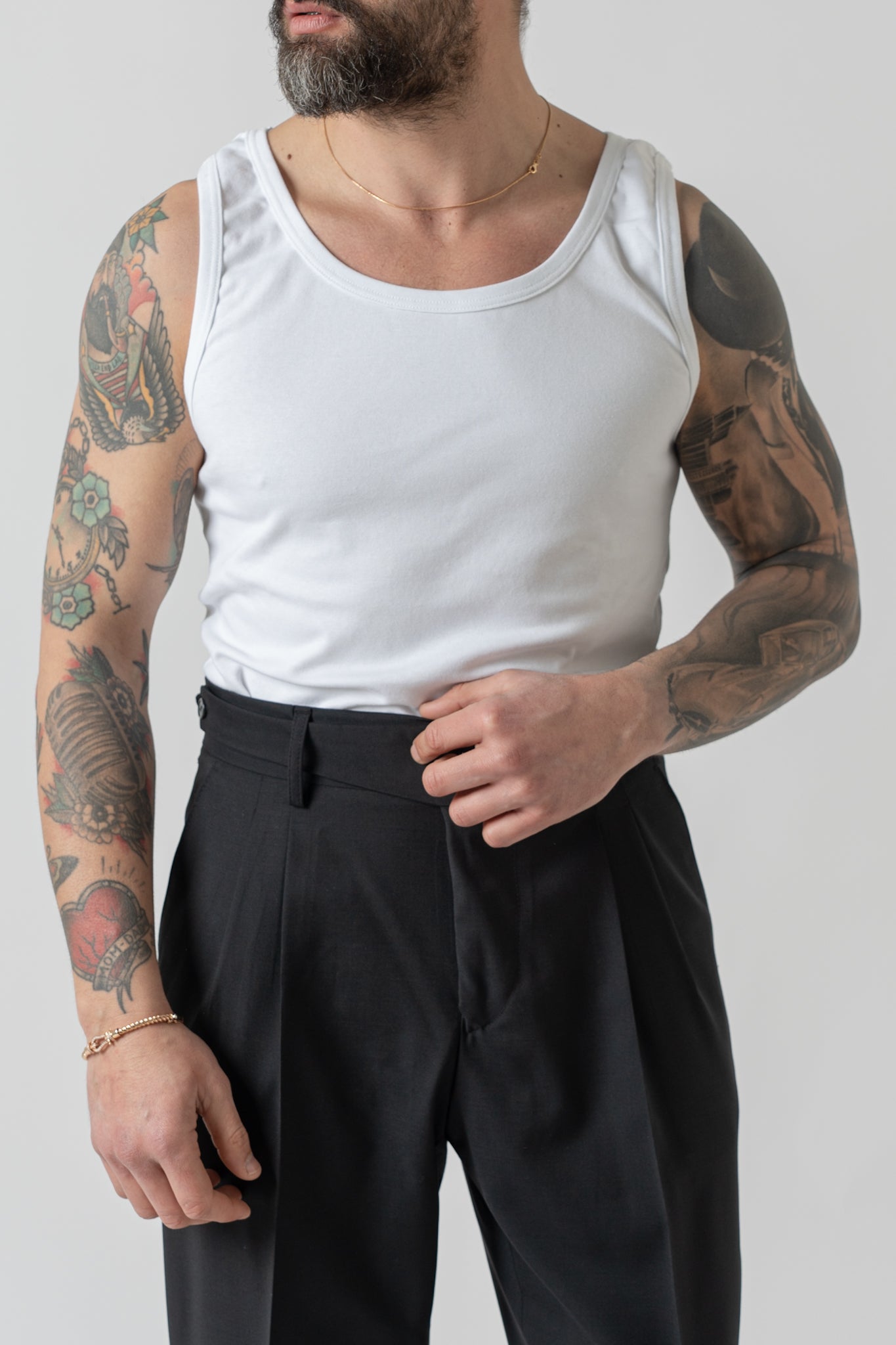 Canotta a Costine in Cotone Bianca