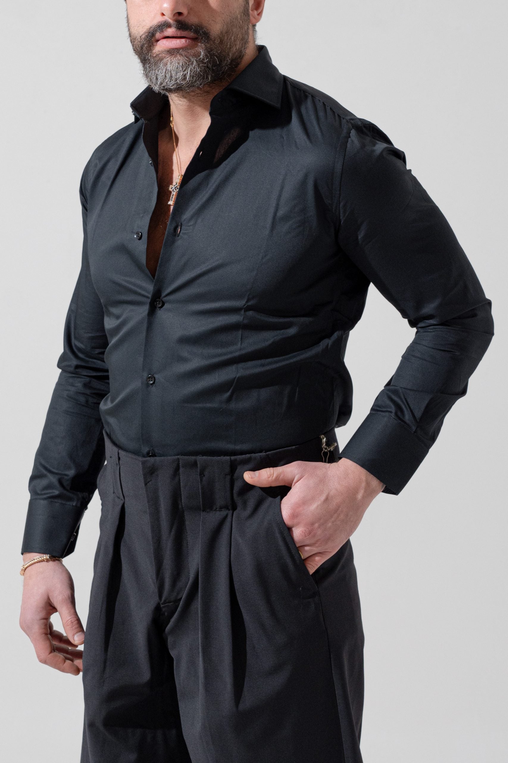 Camicia Collo Francese Nera