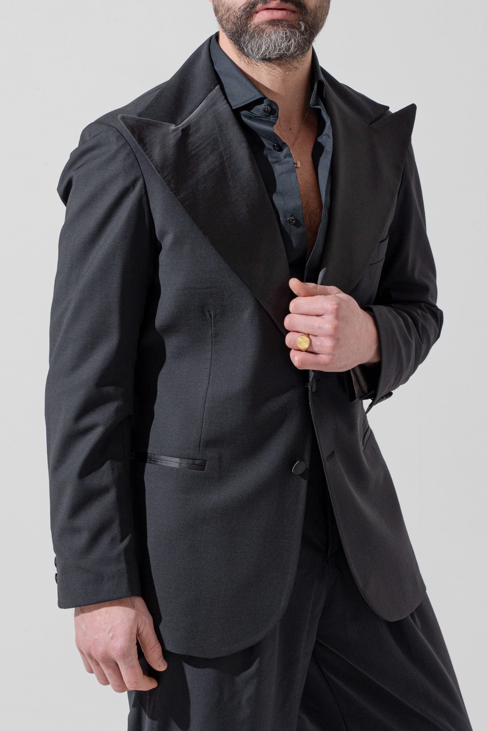 Giacca Smoking Monopetto con Rever a Lancia Nero