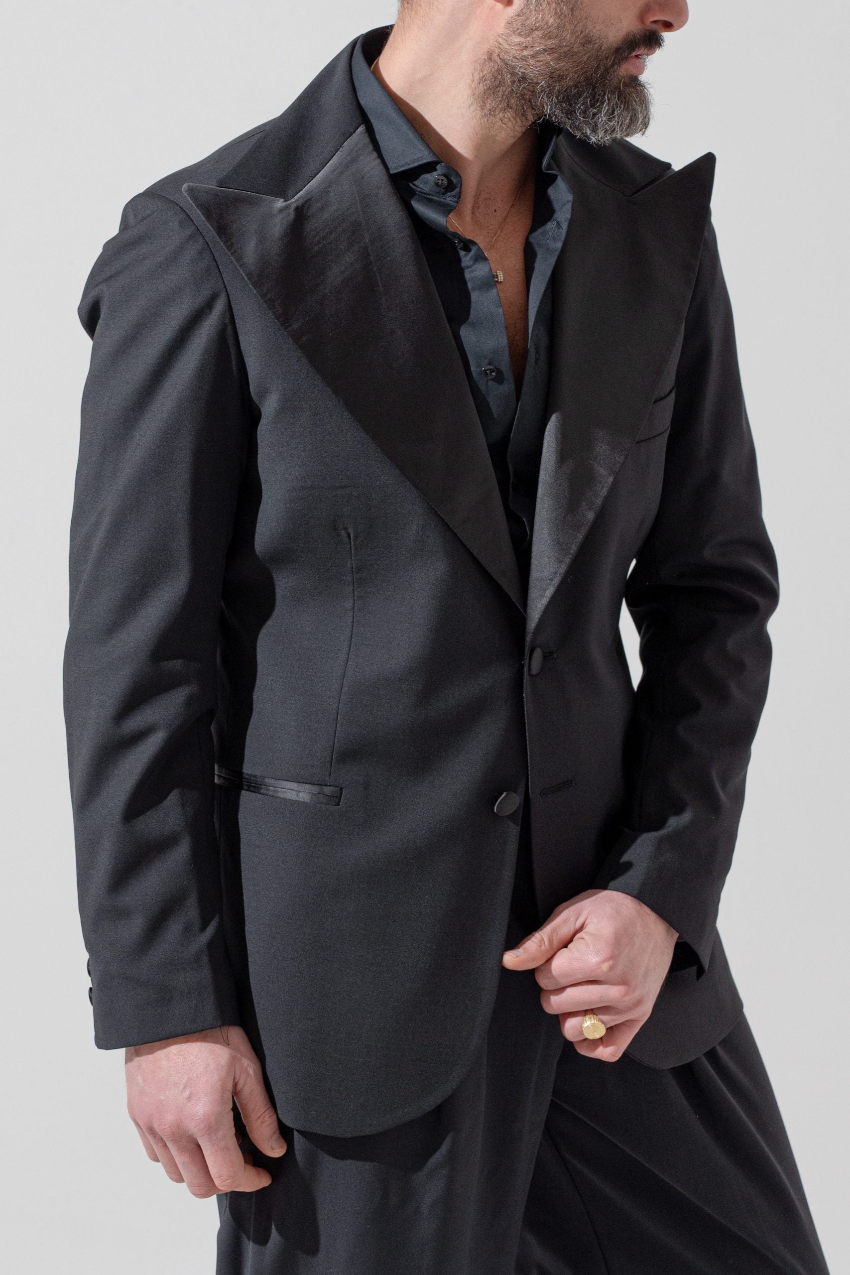 Giacca Smoking Monopetto con Rever a Lancia Nero