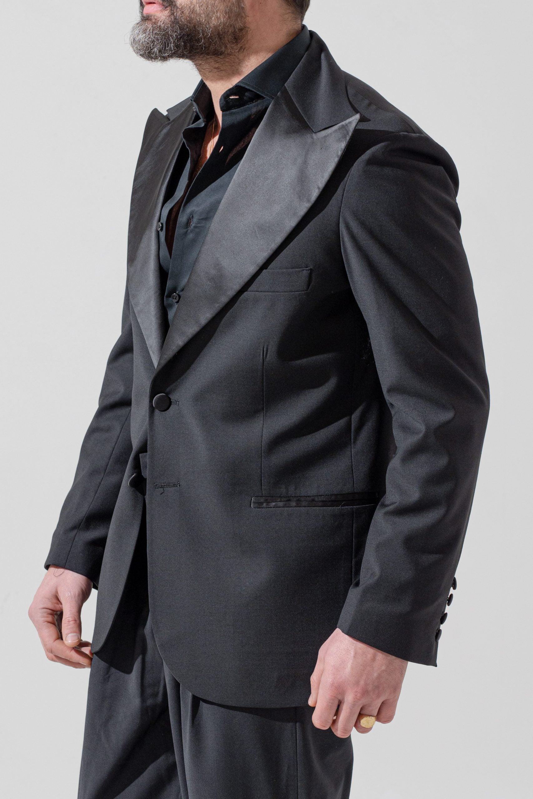 Giacca Smoking Monopetto con Rever a Lancia Nero