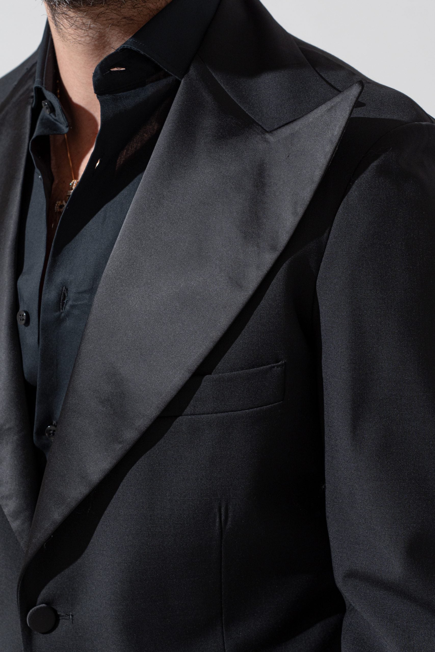 Giacca Smoking Monopetto con Rever a Lancia Nero