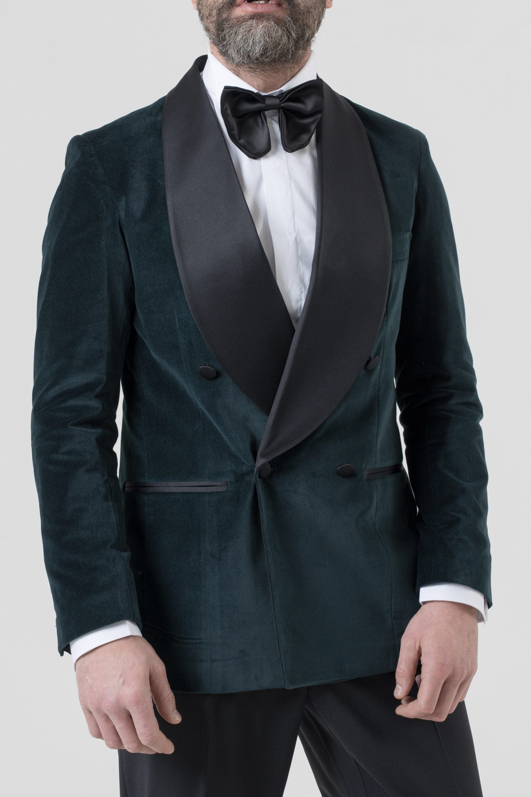Giacca Smoking Doppiopetto con Rever a Scialle in Velluto Verde
