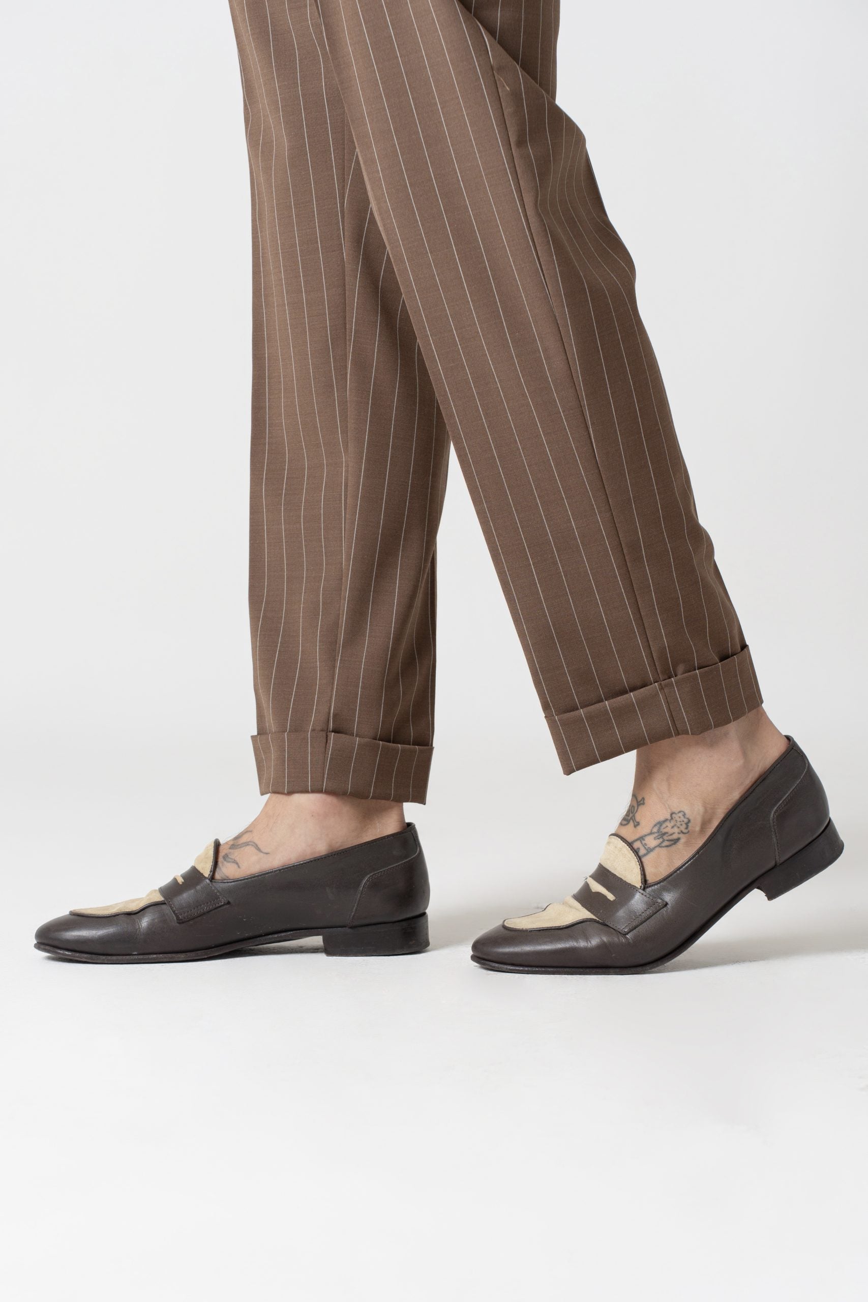 Portofino Dark Brown Pinstriped Round Bustier Trousers