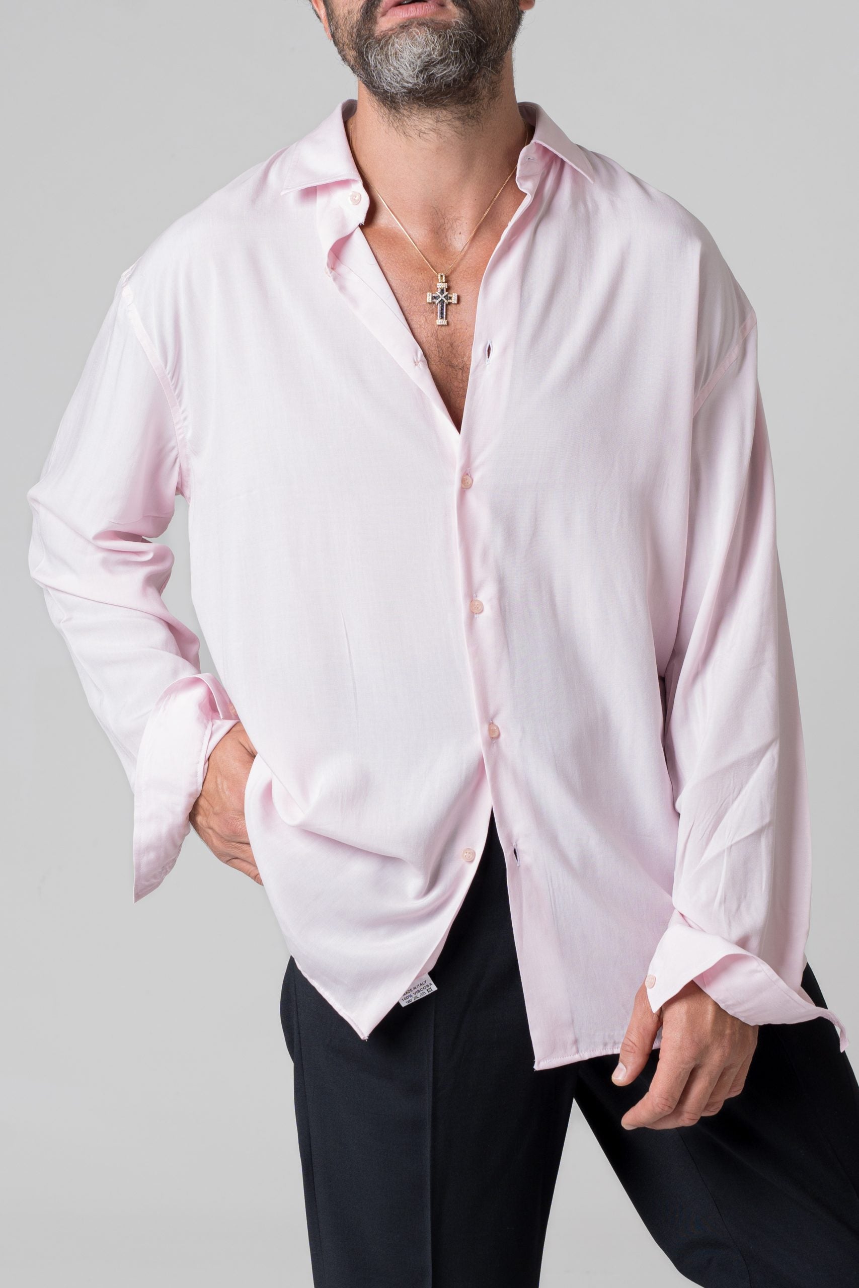 Camicia Oversize in Viscosa Rosa
