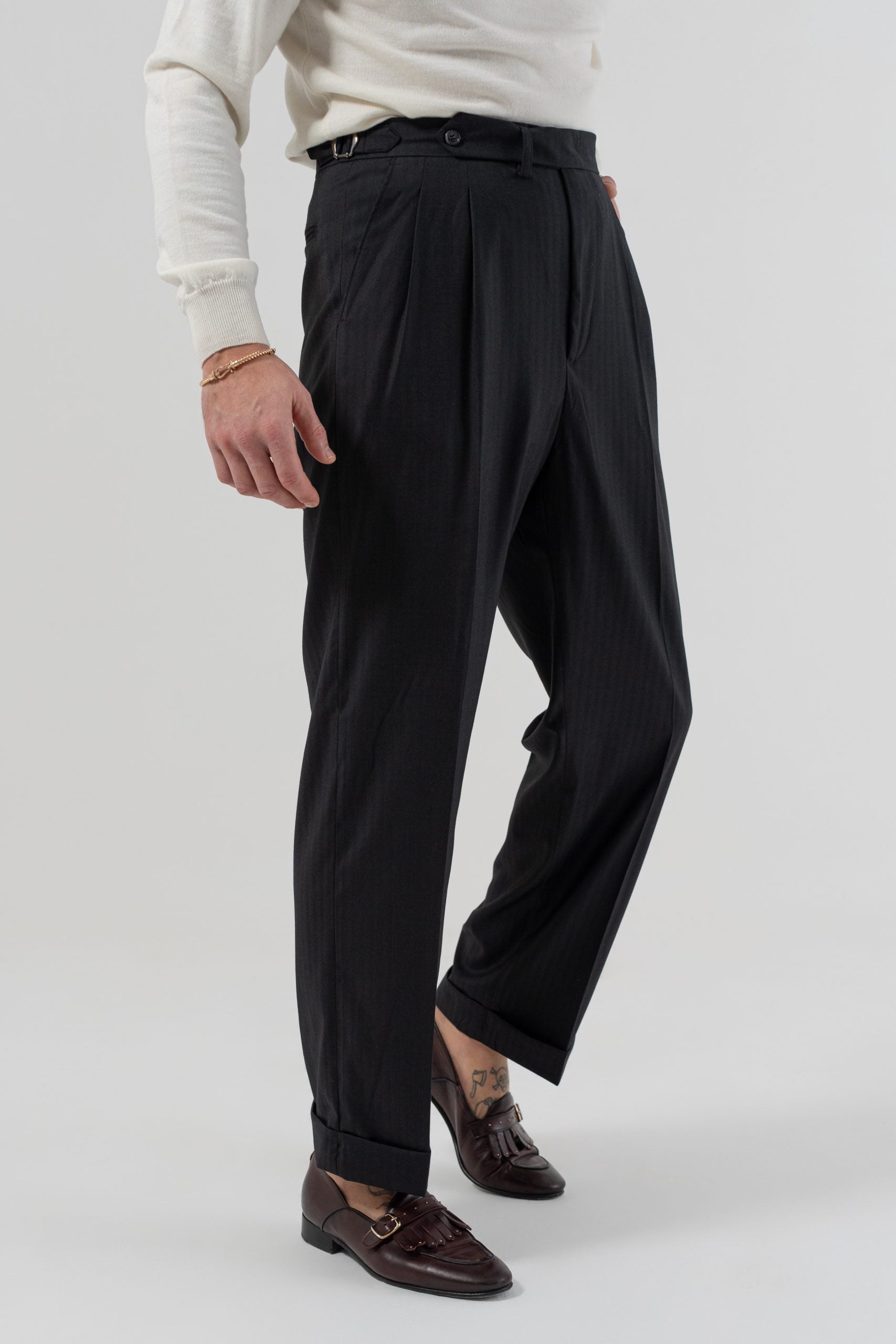 Pantalone Fondo Ampio e Fibbie Laterali Nero Solaro Las Vegas