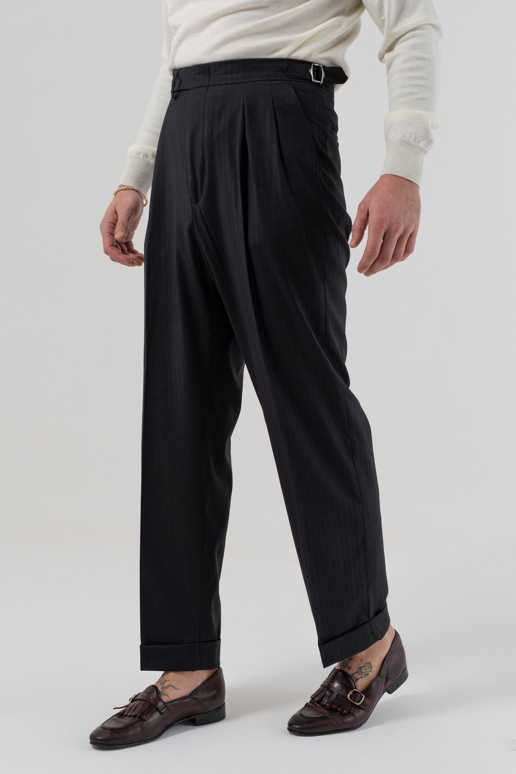 Pantalone Fondo Ampio e Fibbie Laterali Nero Solaro Las Vegas