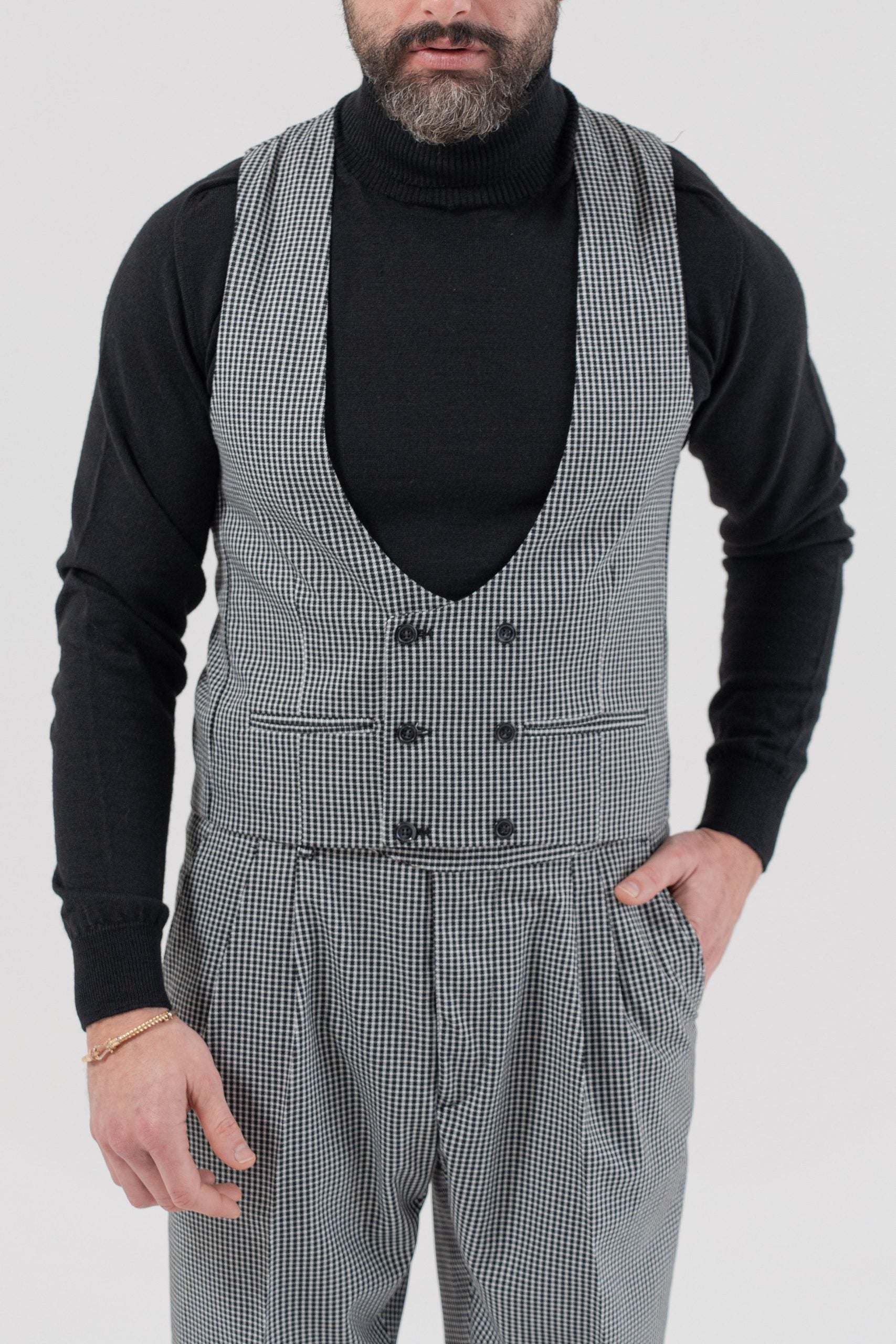 Amsterdam Houndstooth Wool Double-Breasted Waistcoat