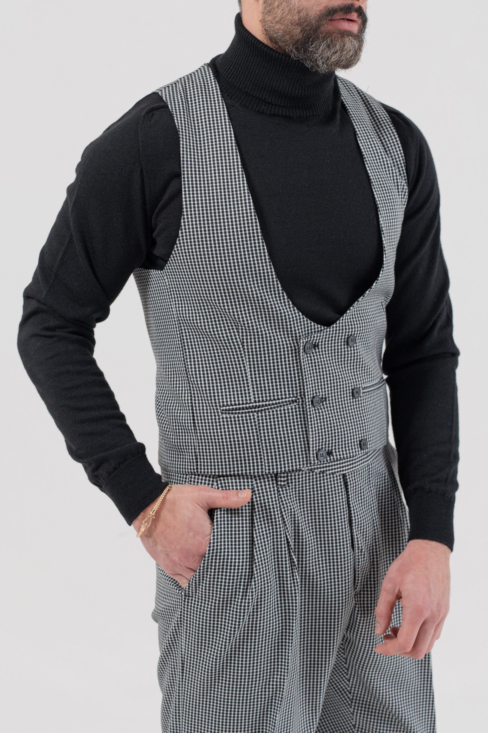 Panciotto Doppiopetto In Lana Pied de Poule Amsterdam