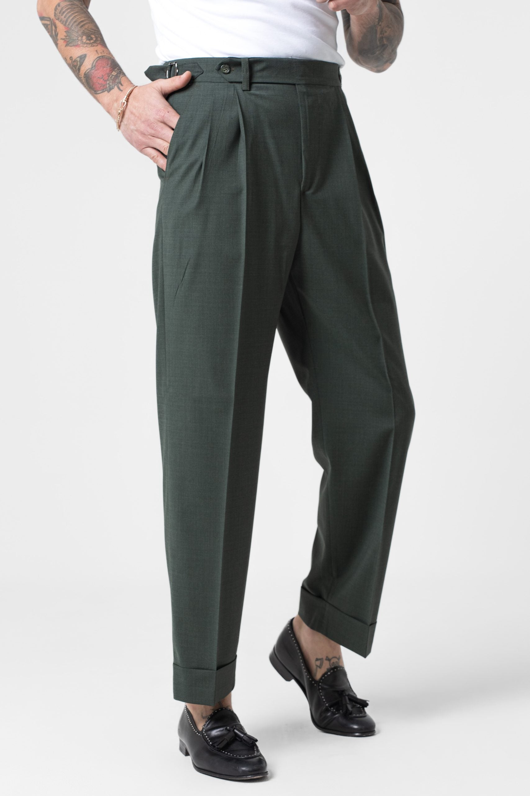 Pantalone Fondo Ampio e Fibbie Laterali Verde Bosco Cannes