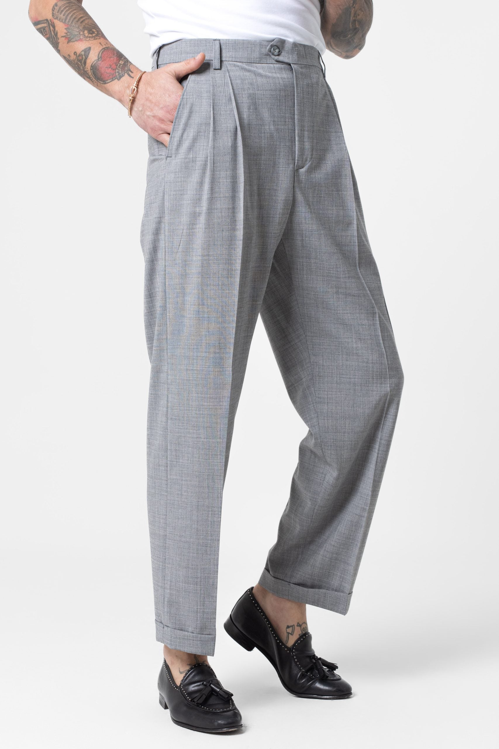 Pantalone Fondo Ampio con Passanti Grigio Wall Street