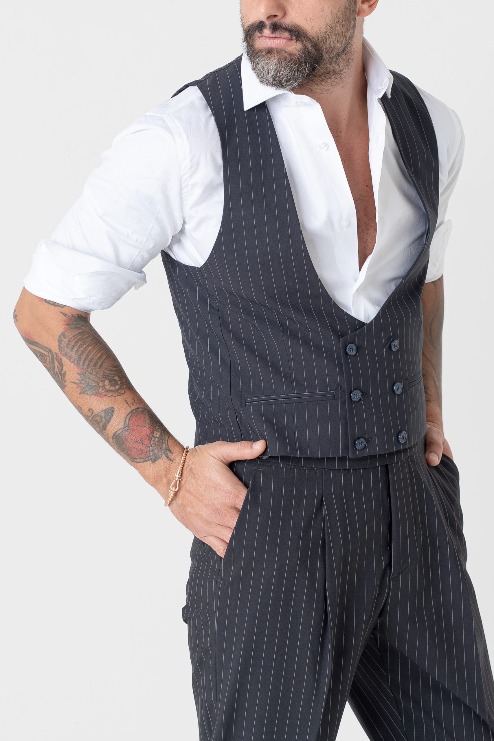 Panciotto Doppiopetto Gessato Blu Manhattan