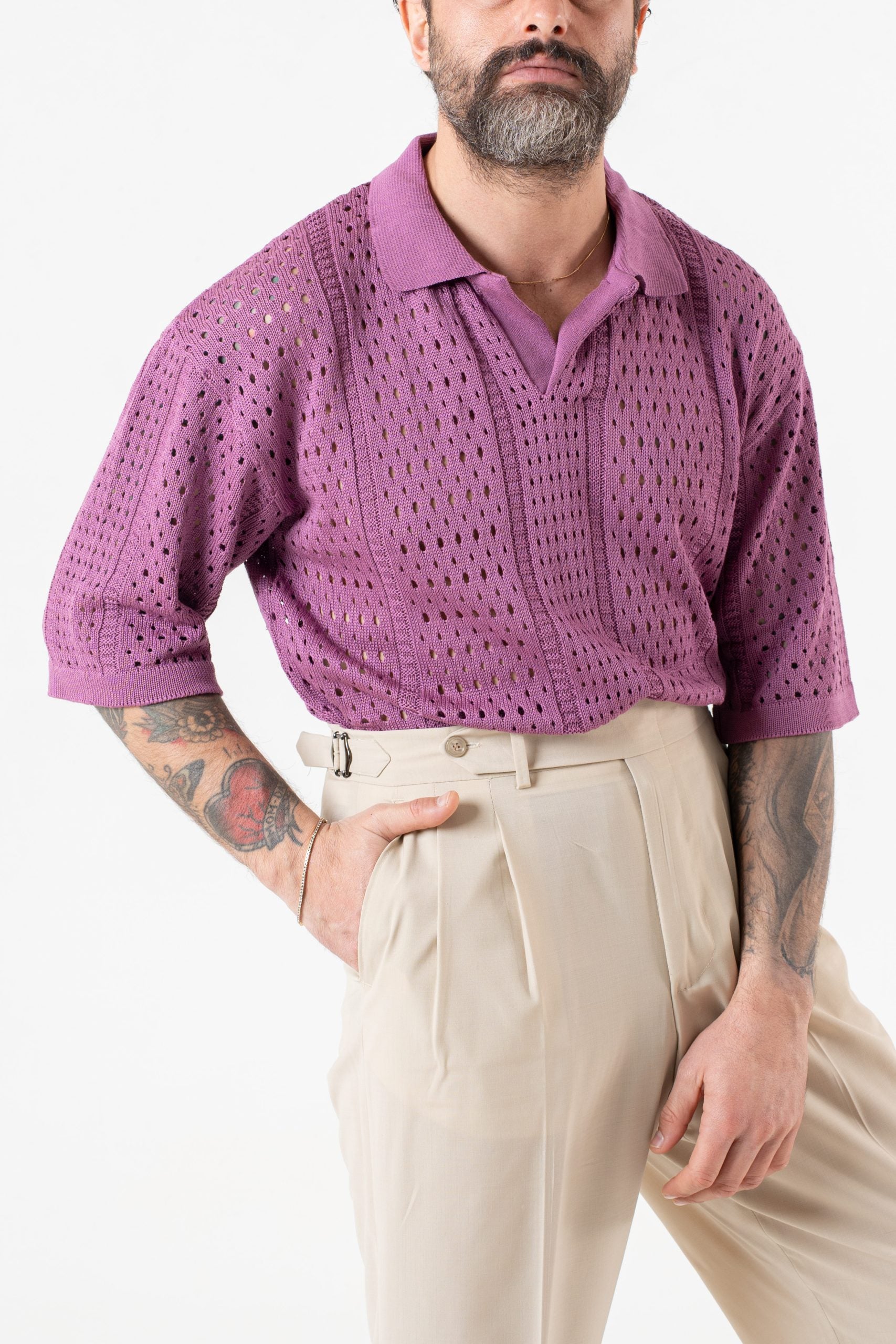 Polo Derby Mezza Manica Traforata Vinaccia