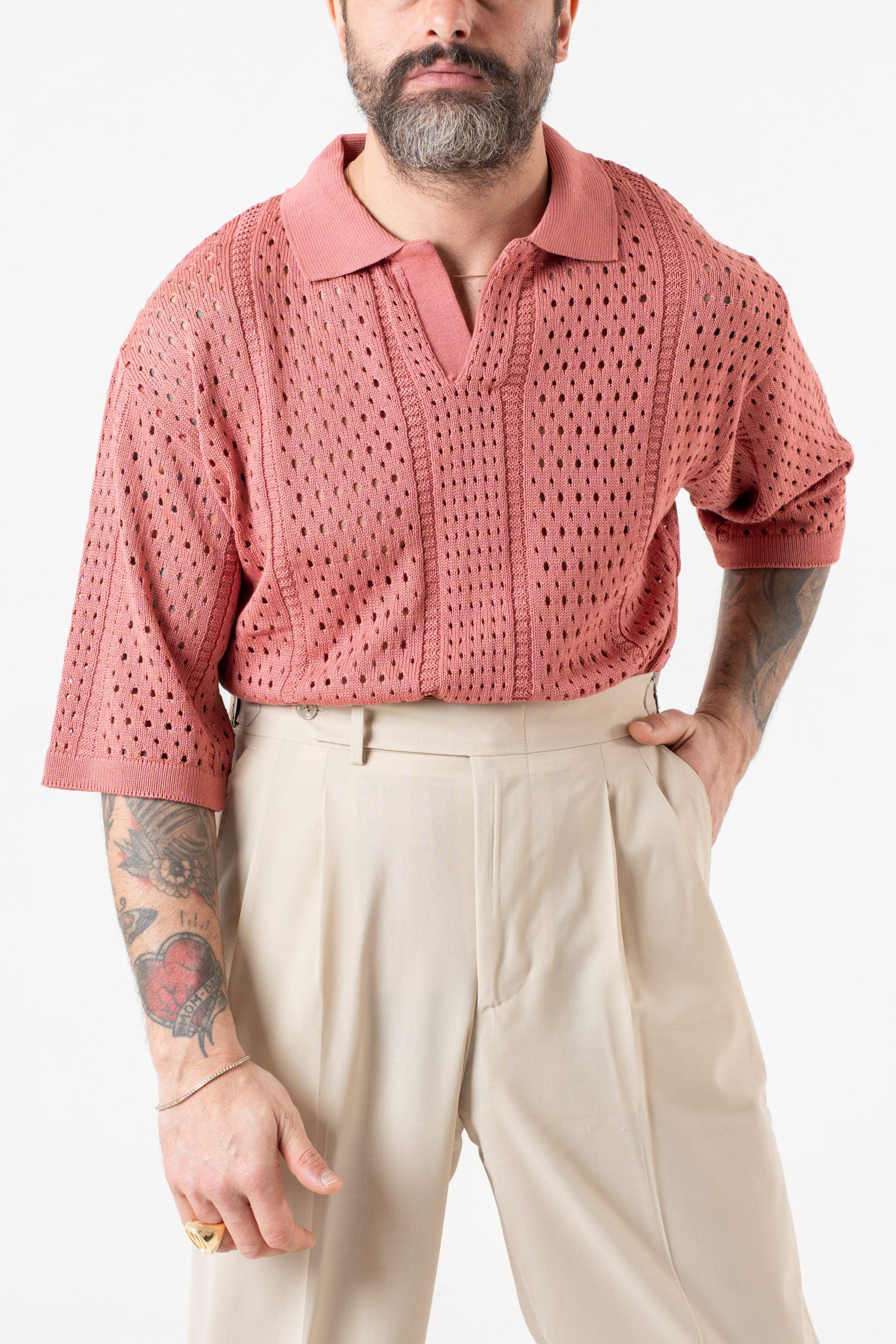 Polo Derby Mezza Manica Traforata Pesca