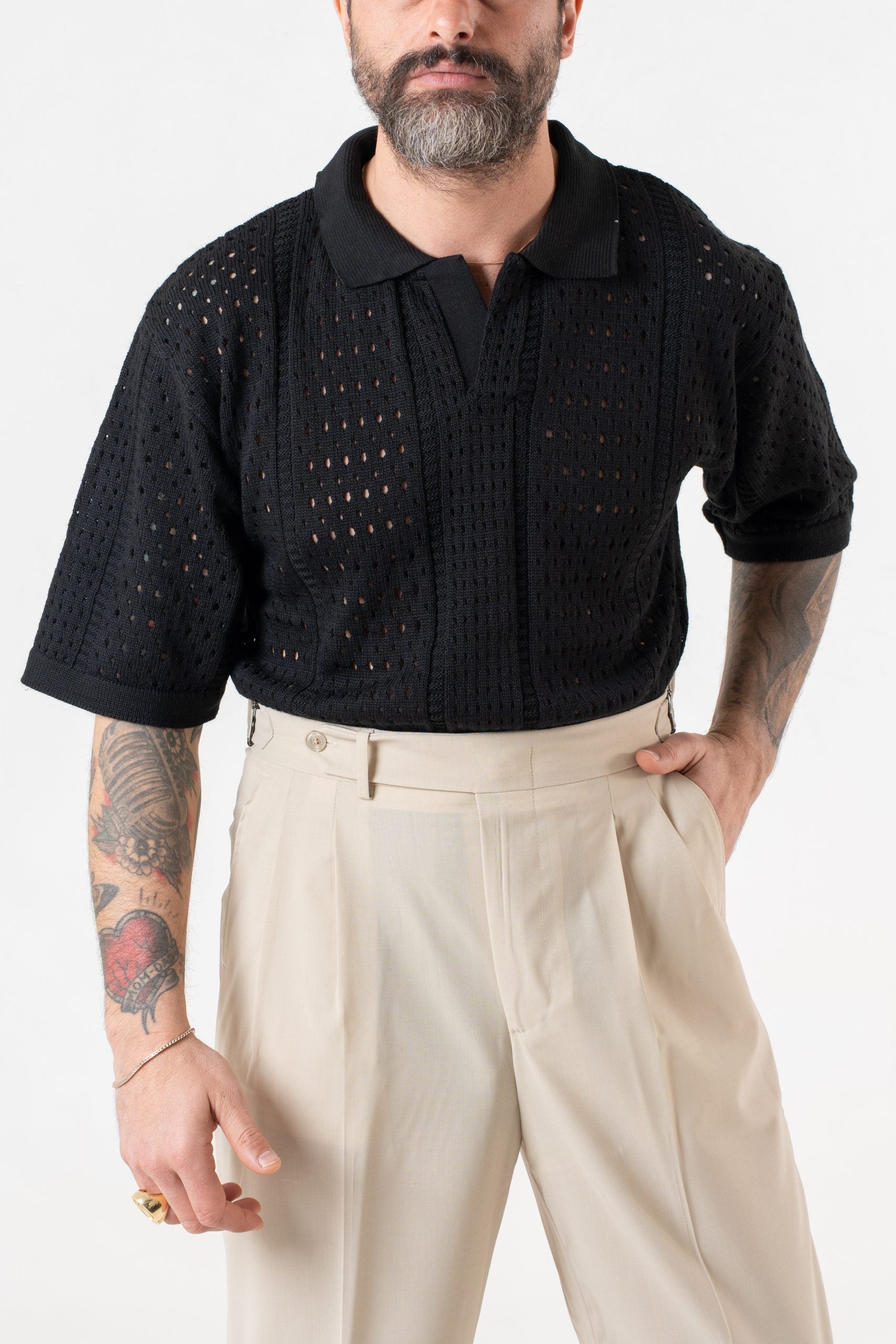 Polo Derby Mezza Manica Traforata Nera