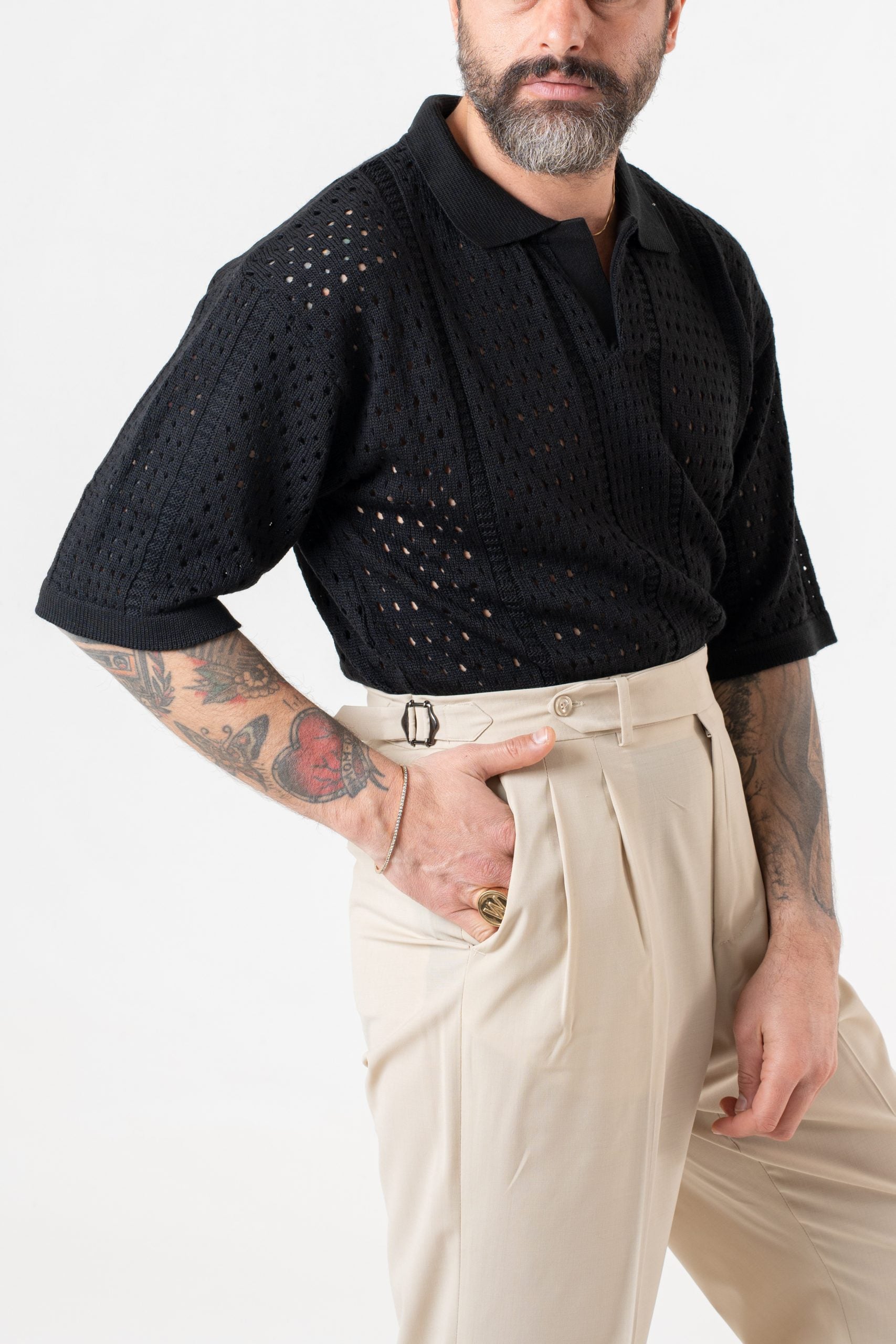 Polo Derby Mezza Manica Traforata Nera