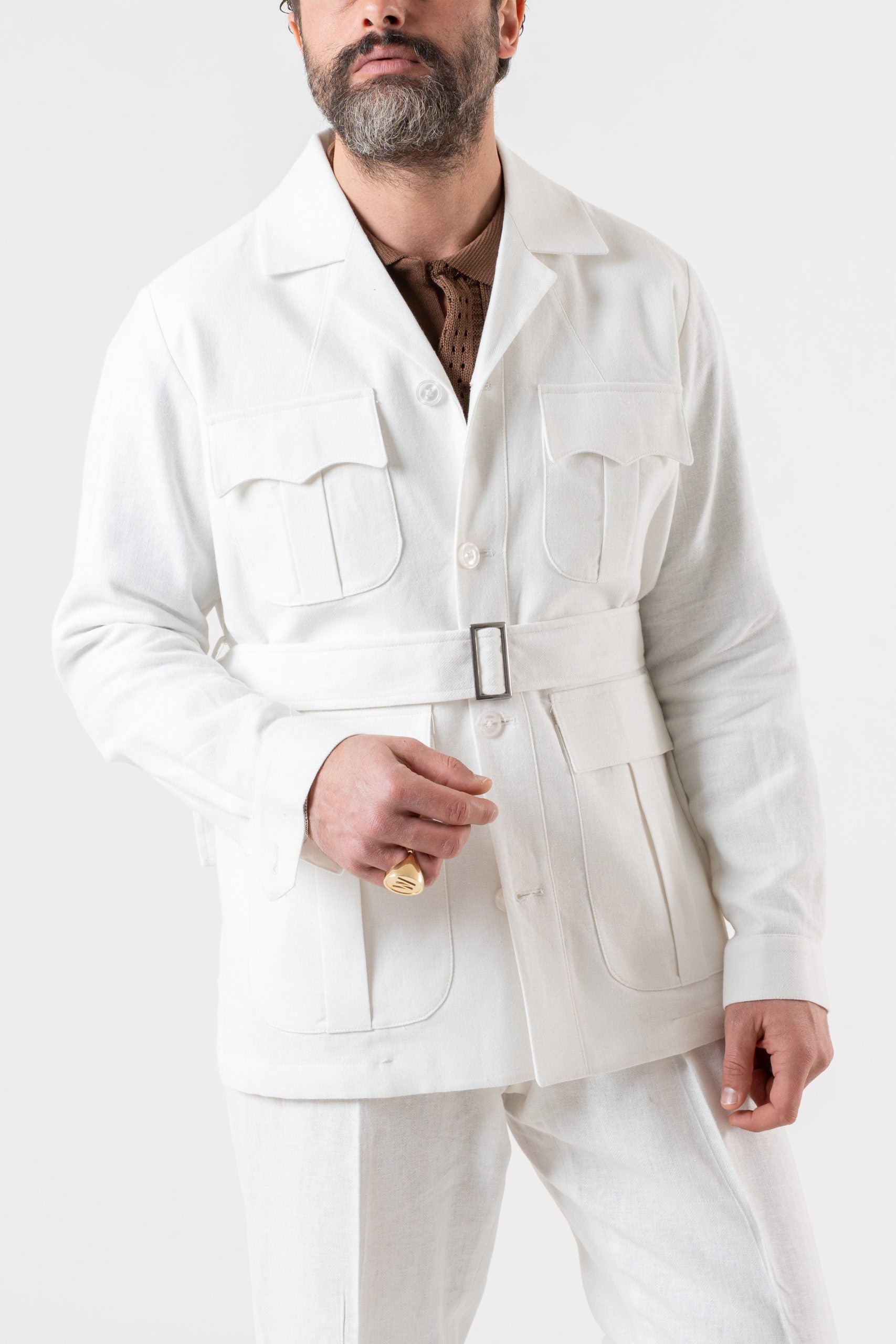 White Herringbone Saharan Jacket