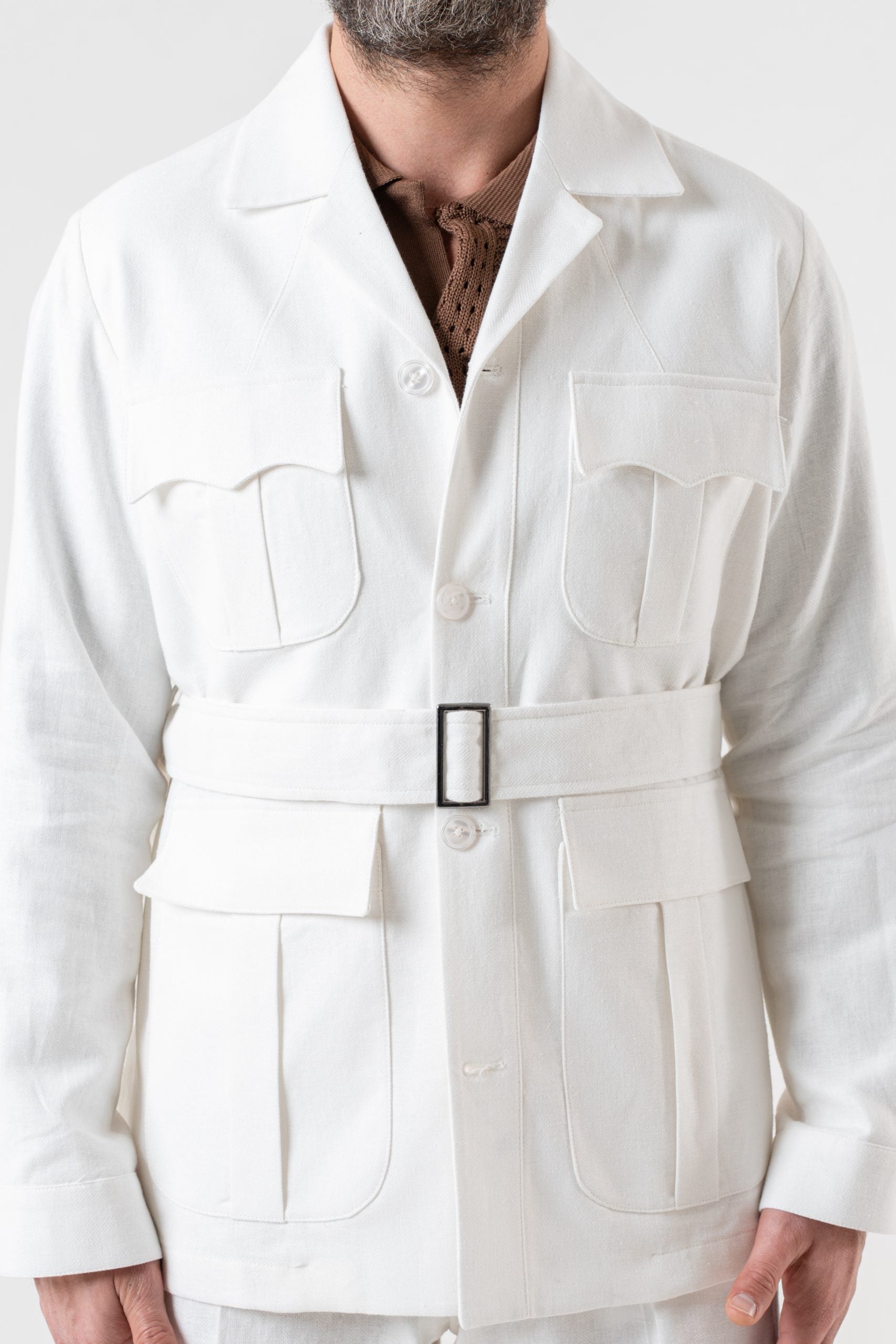 White Herringbone Saharan Jacket