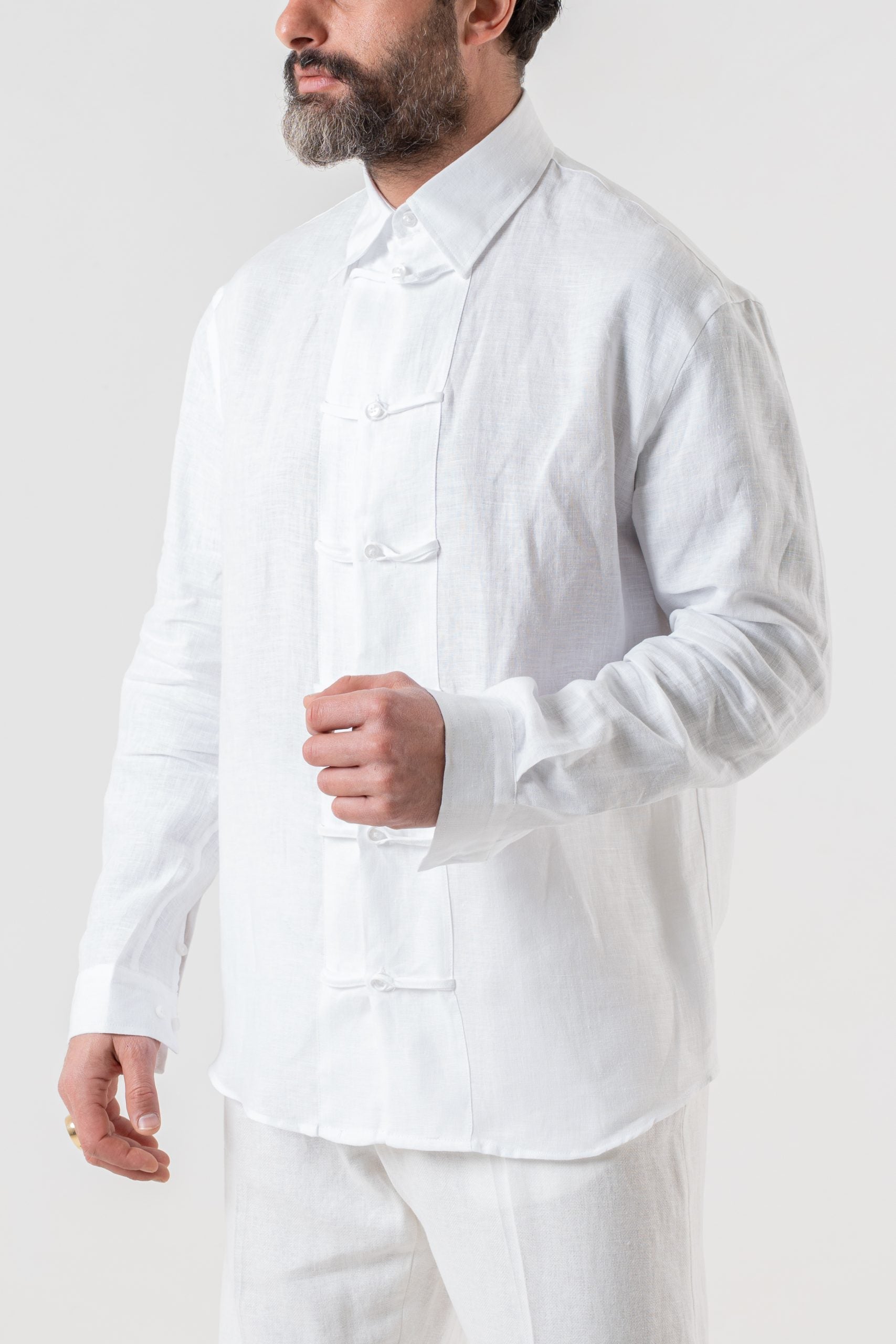 Camisa 100% lino blanco con ranas