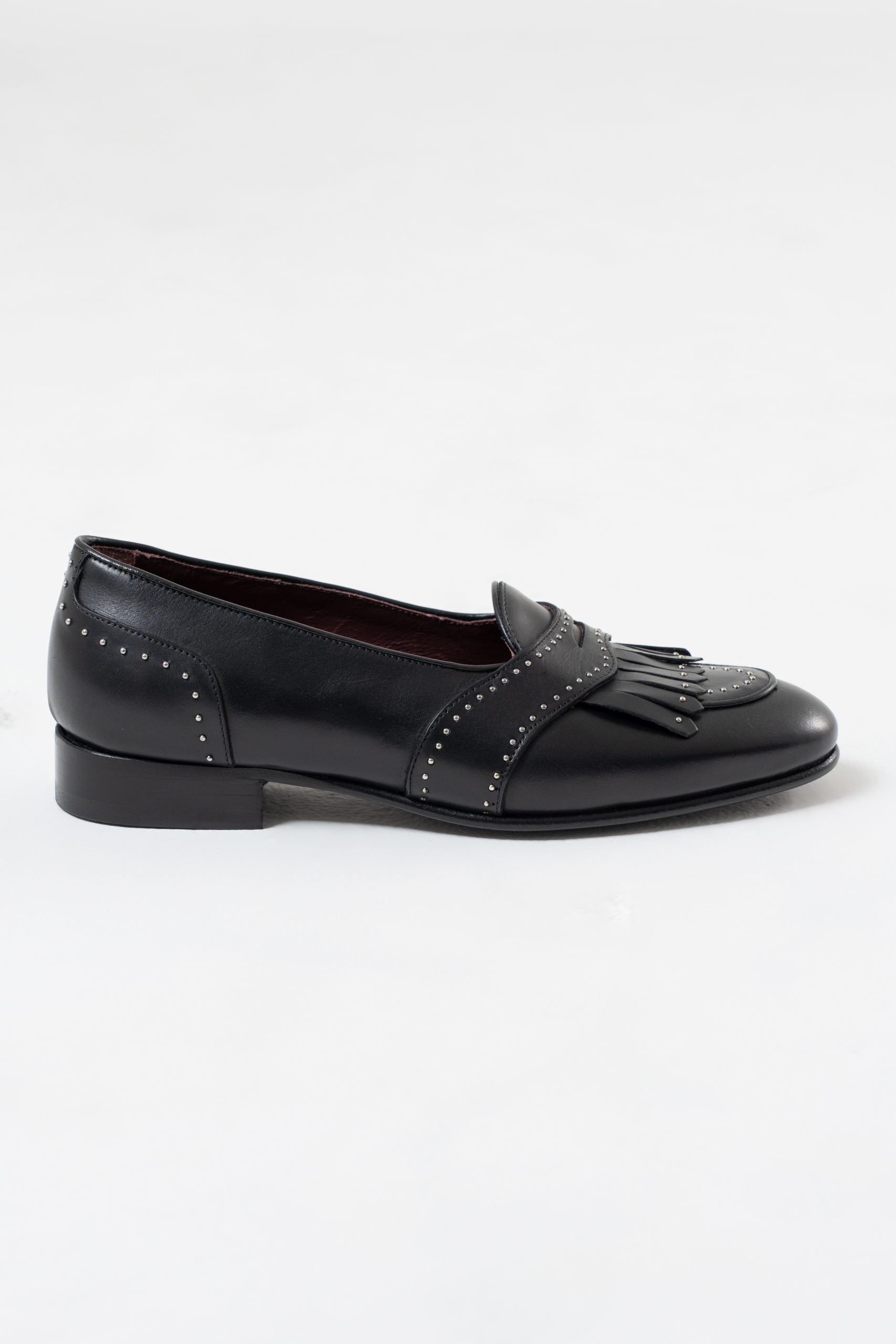 Black Studded Fringe and Band Loafer