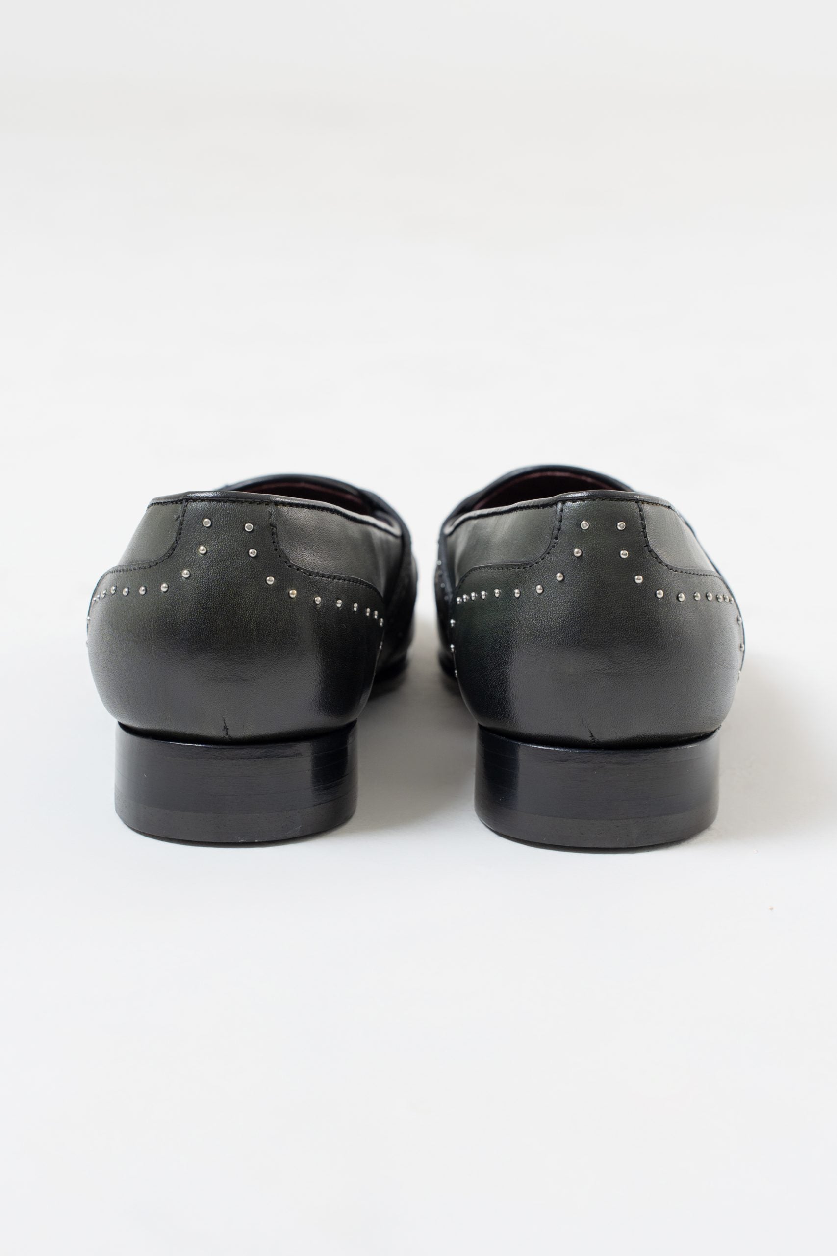 Mocassino con Bendina e Frangia Borchiate Verde