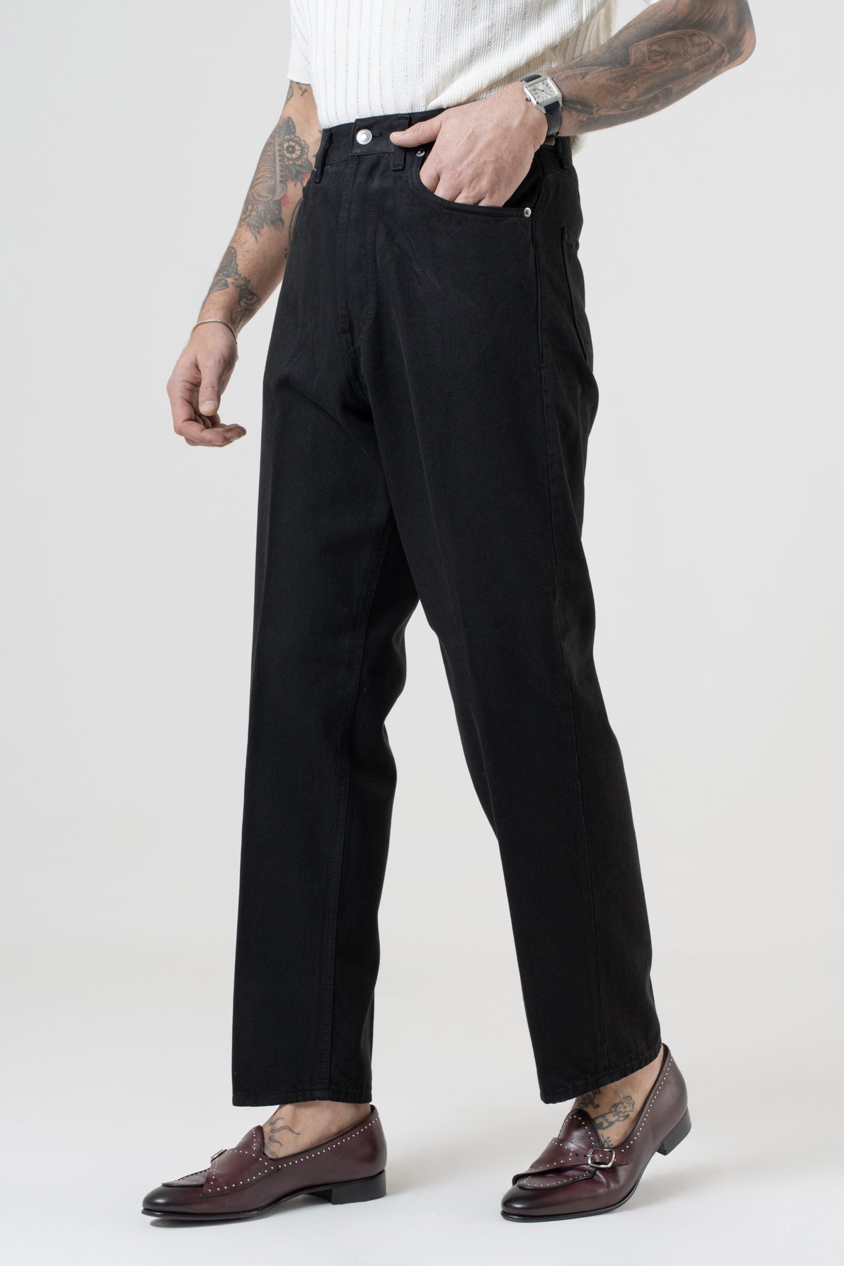 Jeans Vita Alta Fondo Ampio Nero